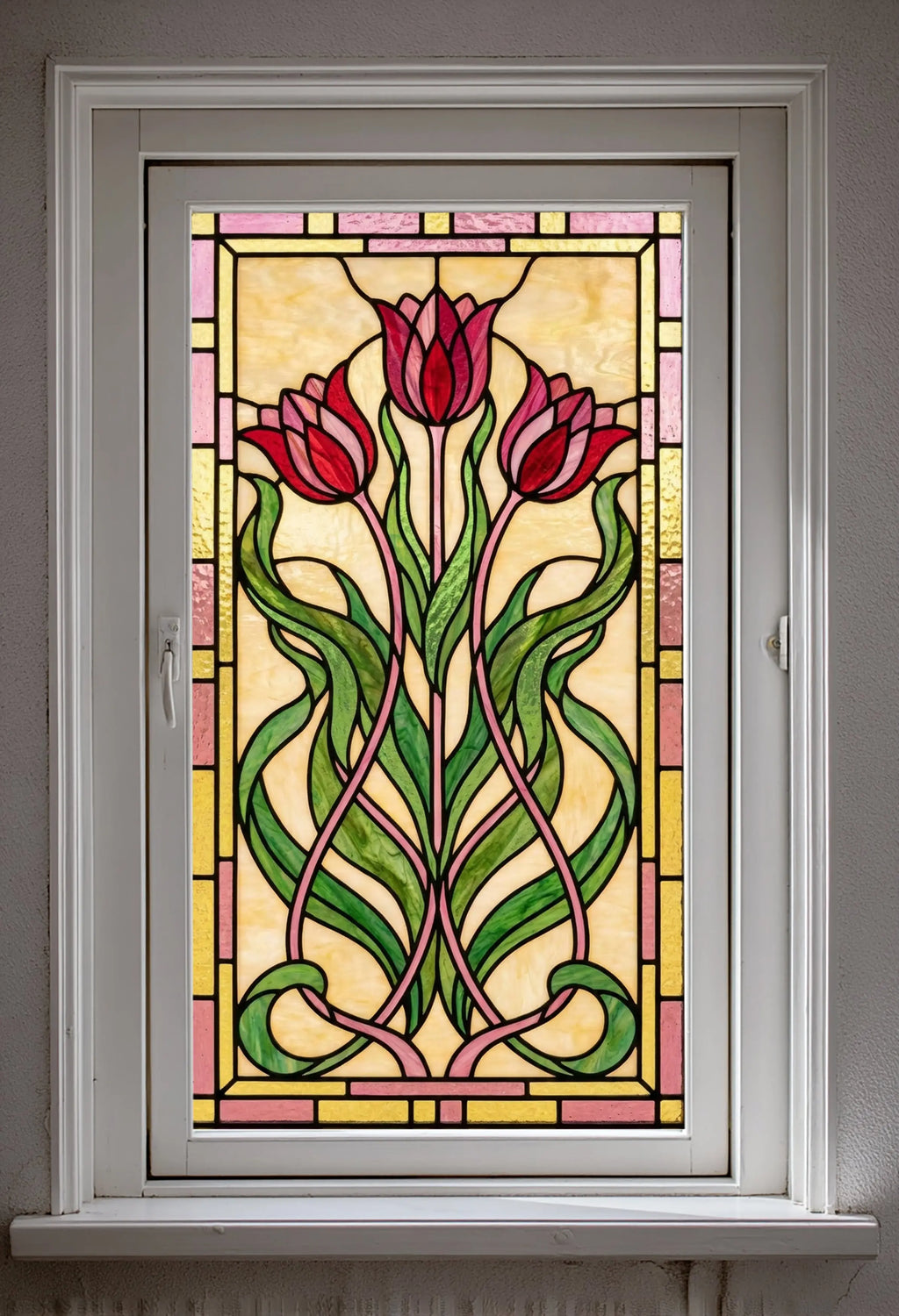 Art Nouveau Tulip Window Film Privacy Stained Glass Effect