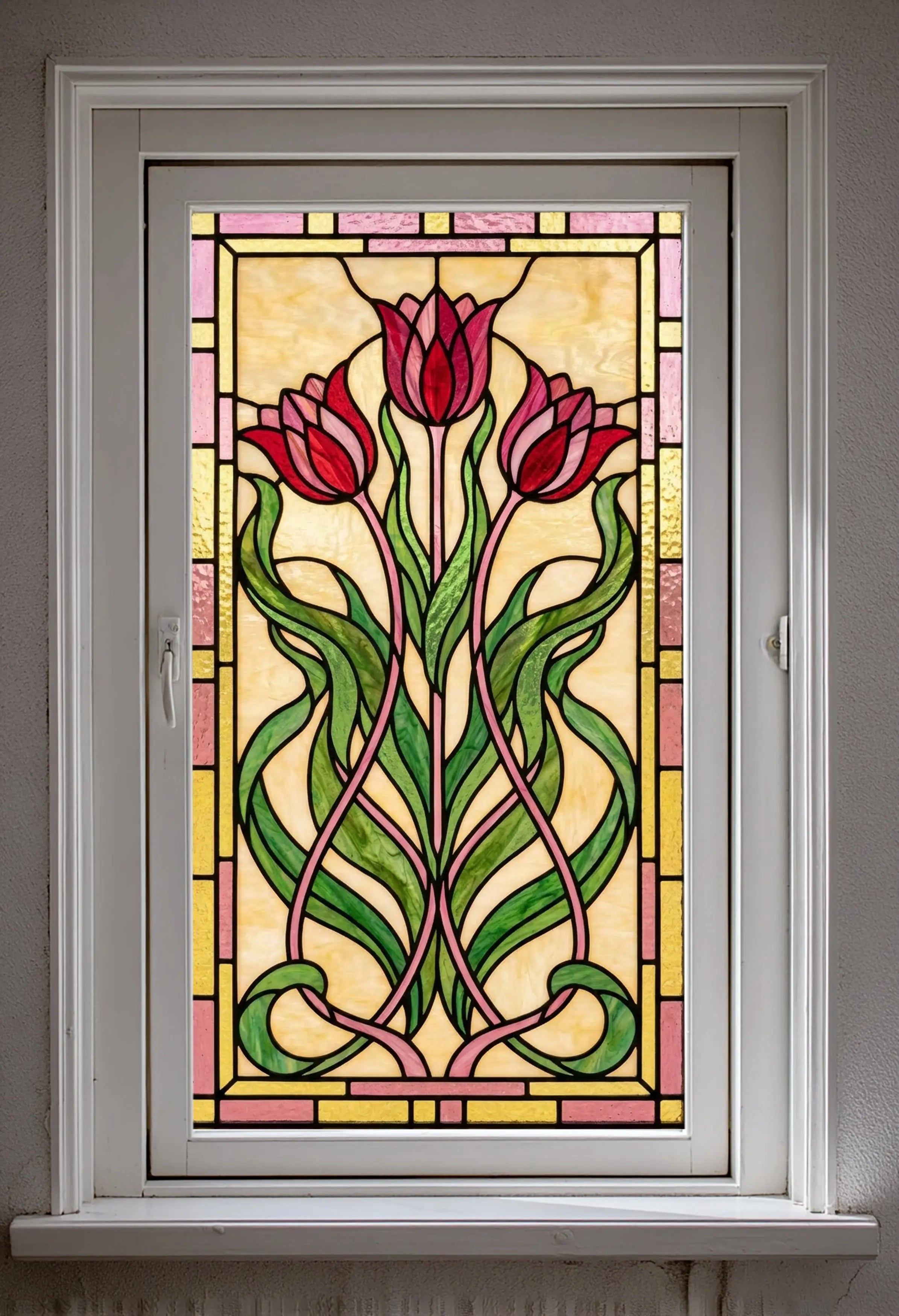 Art Nouveau Tulip Window Film Privacy Stained Glass Effect