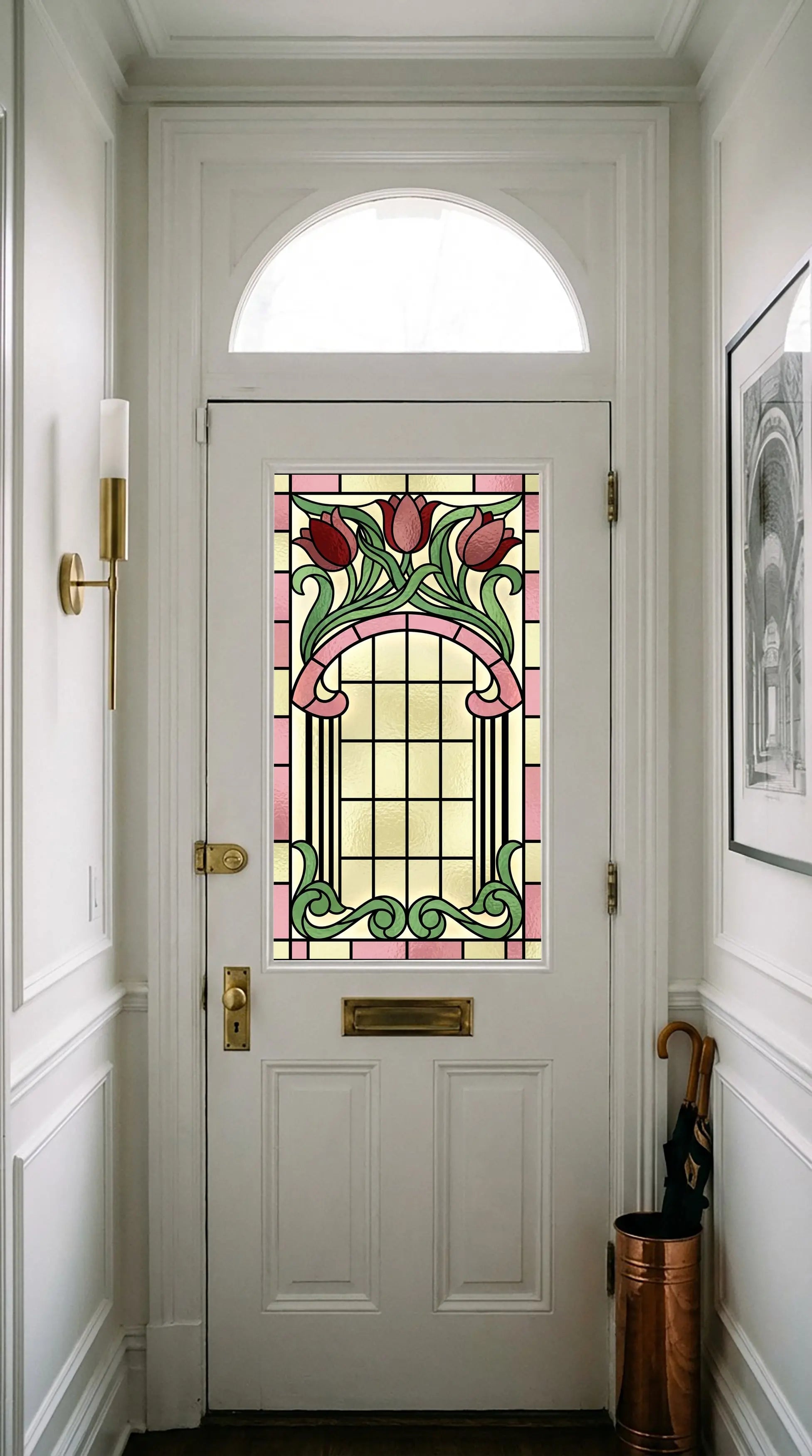 Art Nouveau Tulip Window Film Privacy Stained Glass Effect