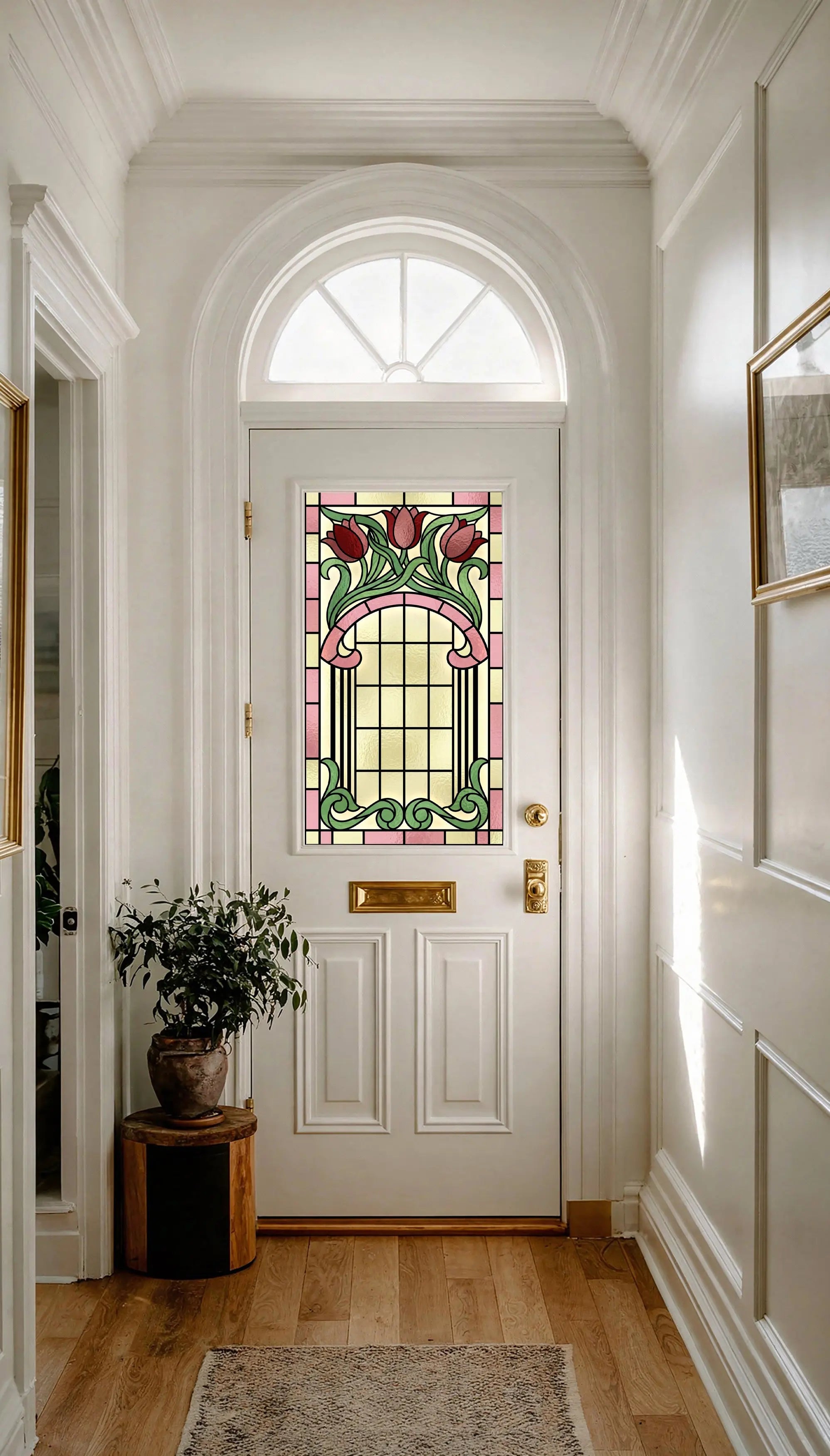 Art Nouveau Tulip Window Film Privacy Stained Glass Effect