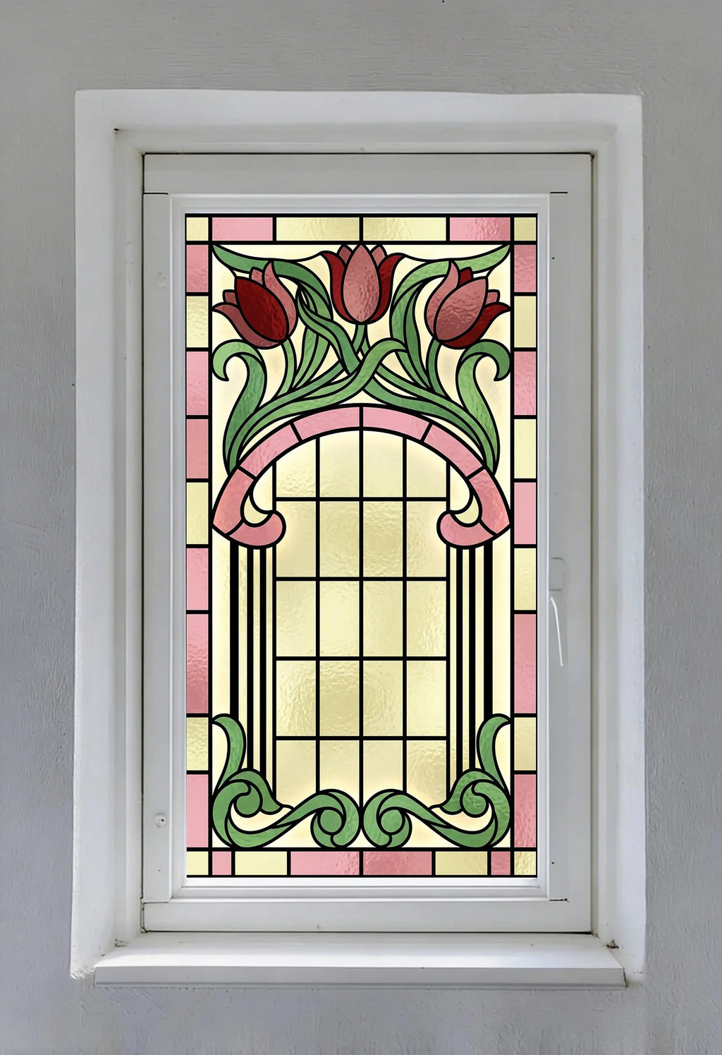 Art Nouveau Tulip Window Film Privacy Stained Glass Effect