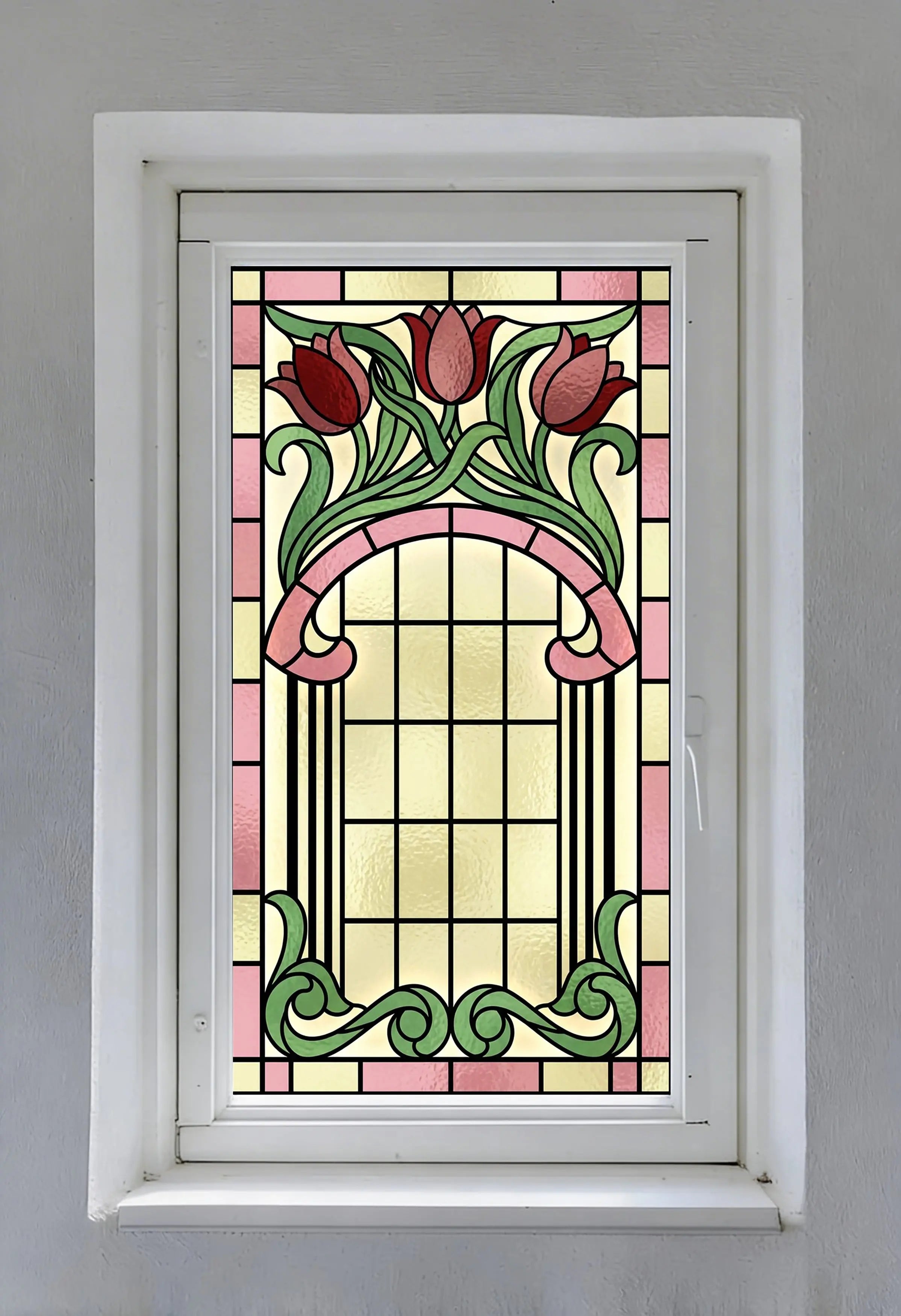 Art Nouveau Tulip Window Film Privacy Stained Glass Effect