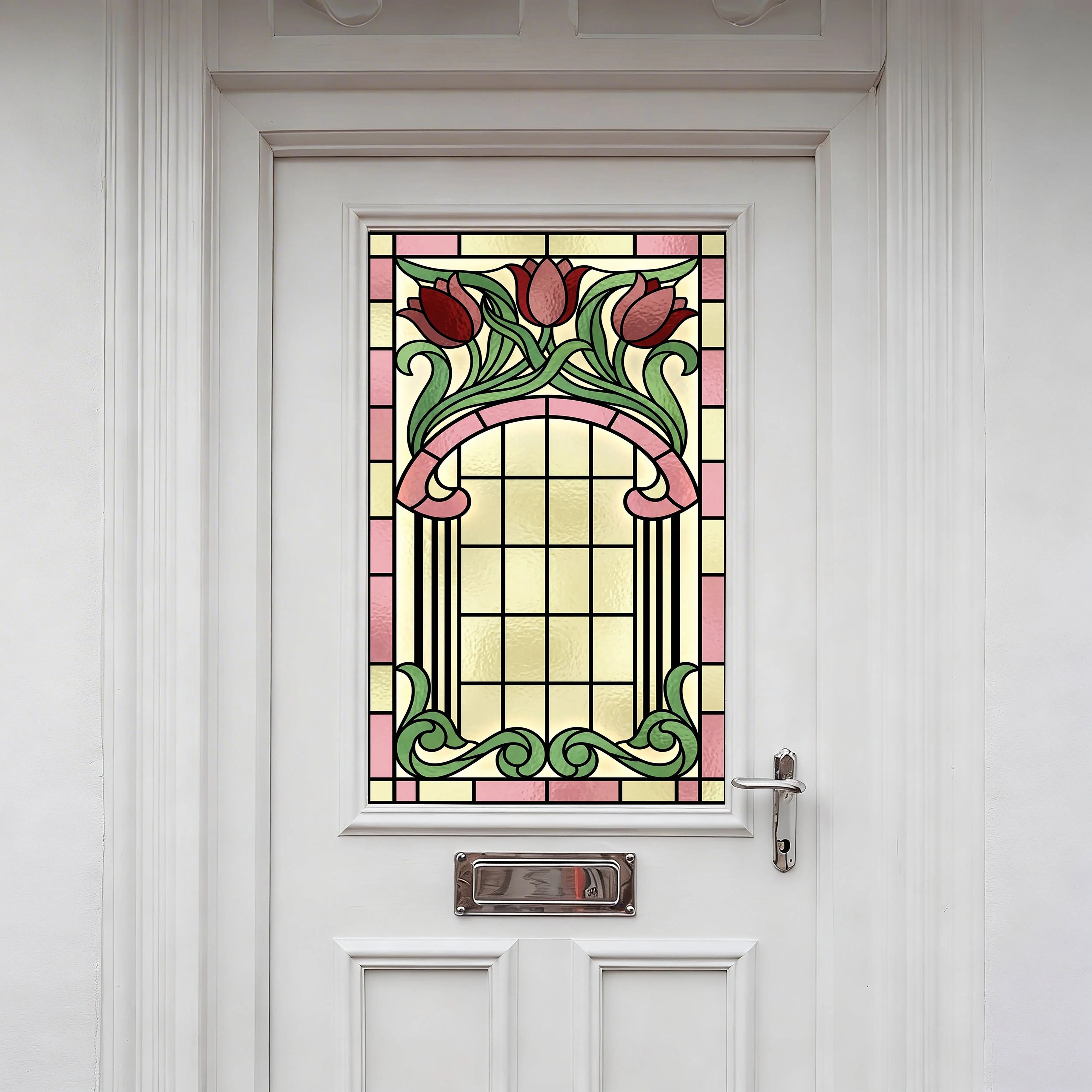 Art Nouveau Tulip Window Film Privacy Stained Glass Effect