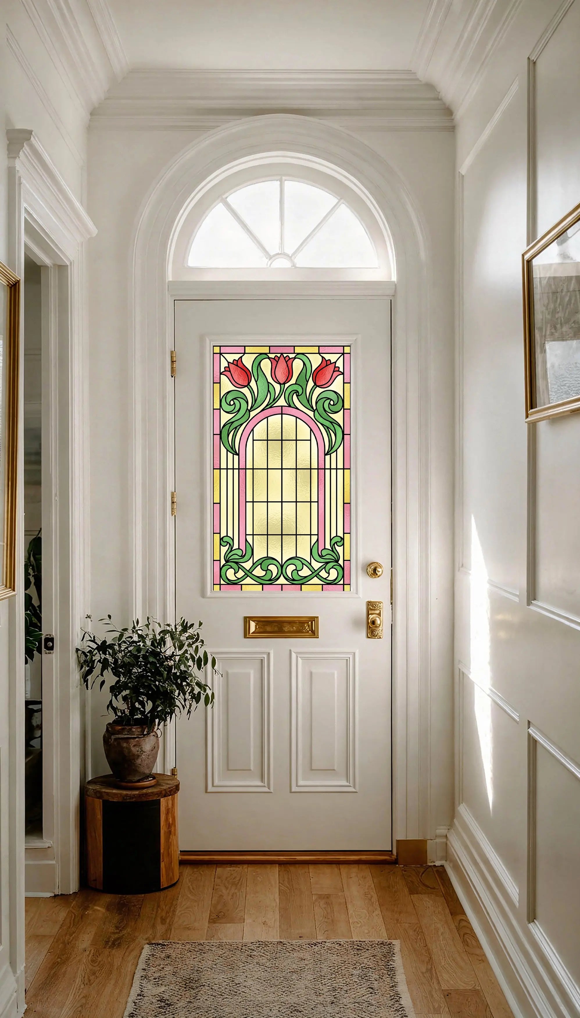 Art Nouveau Tulip Privacy Window Film Stained Glass Effect