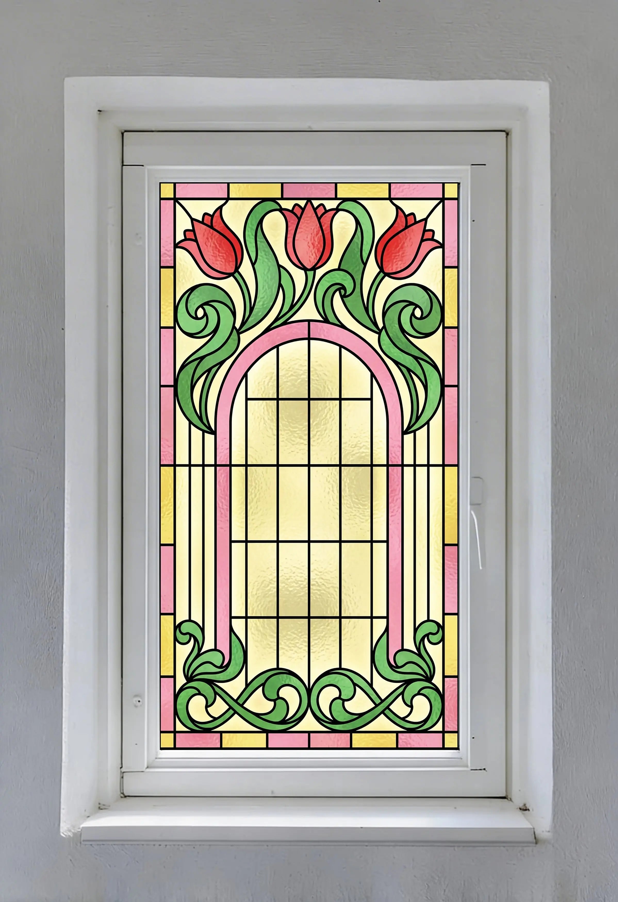 Art Nouveau Tulip Privacy Window Film Stained Glass Effect