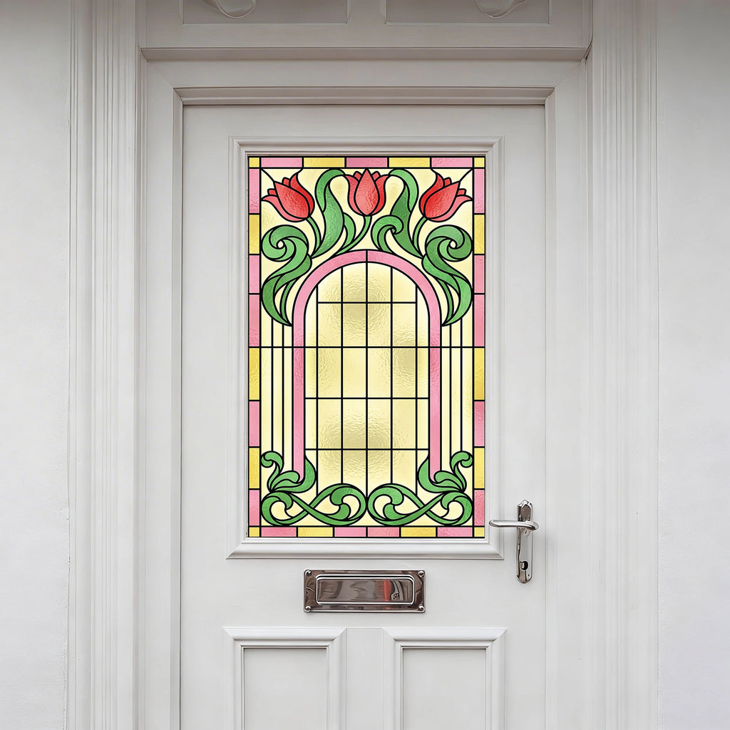 Art Nouveau Tulip Privacy Window Film Stained Glass Effect
