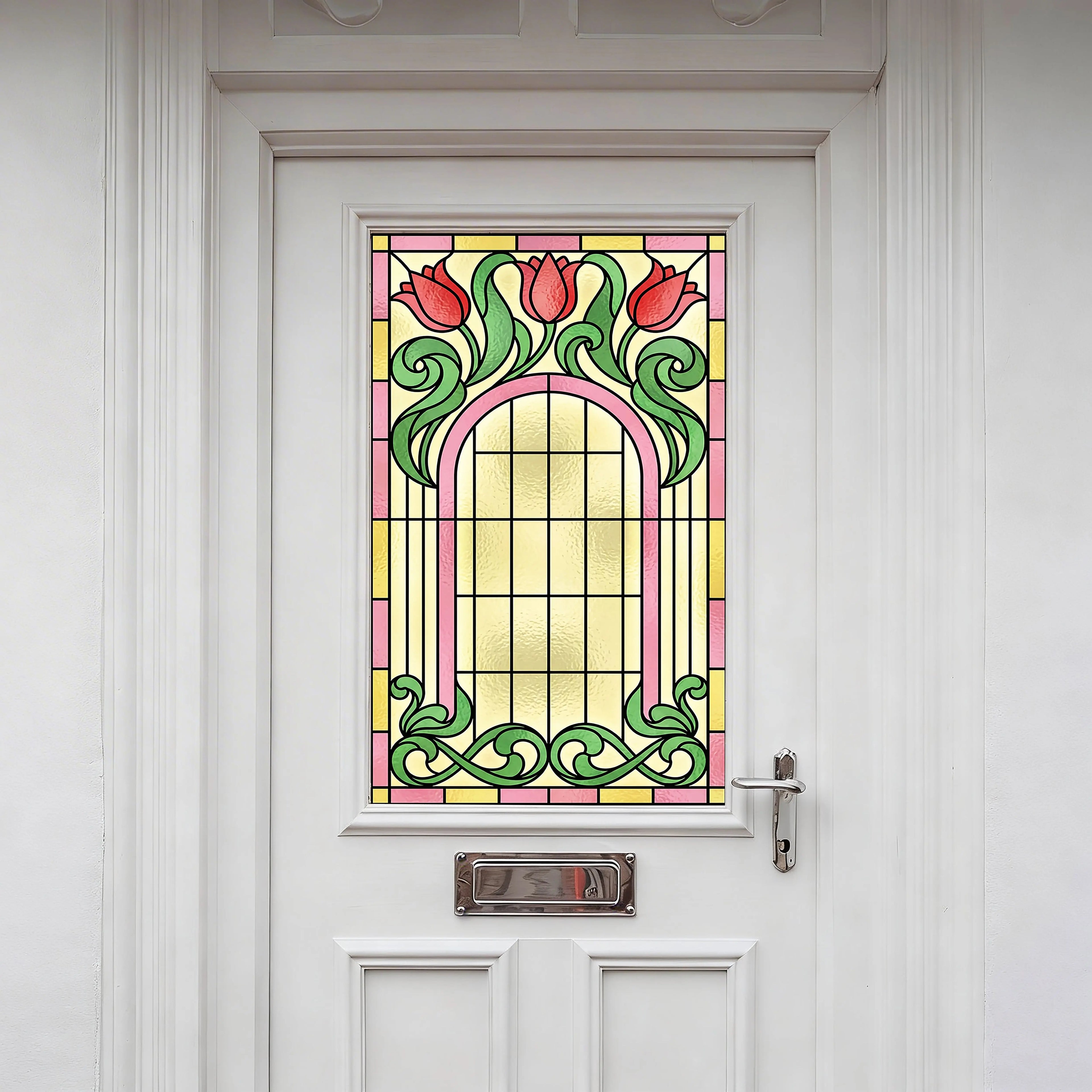 Art Nouveau Tulip Privacy Window Film Stained Glass Effect