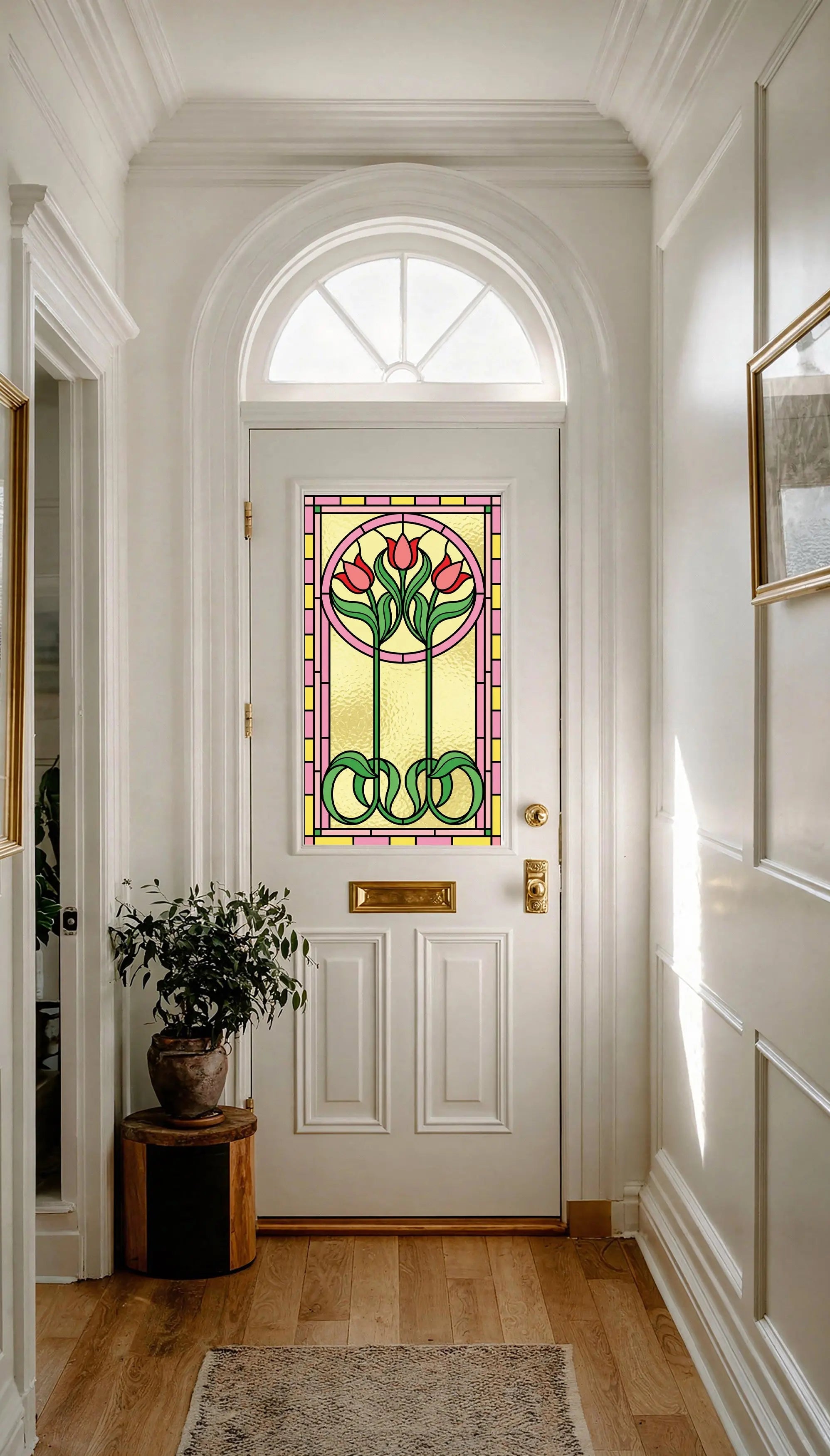 Art Nouveau Tulip Window Film Privacy Stained Glass Self Adhesive