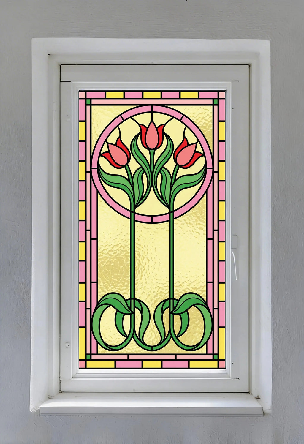 Art Nouveau Tulip Window Film Privacy Stained Glass Self Adhesive