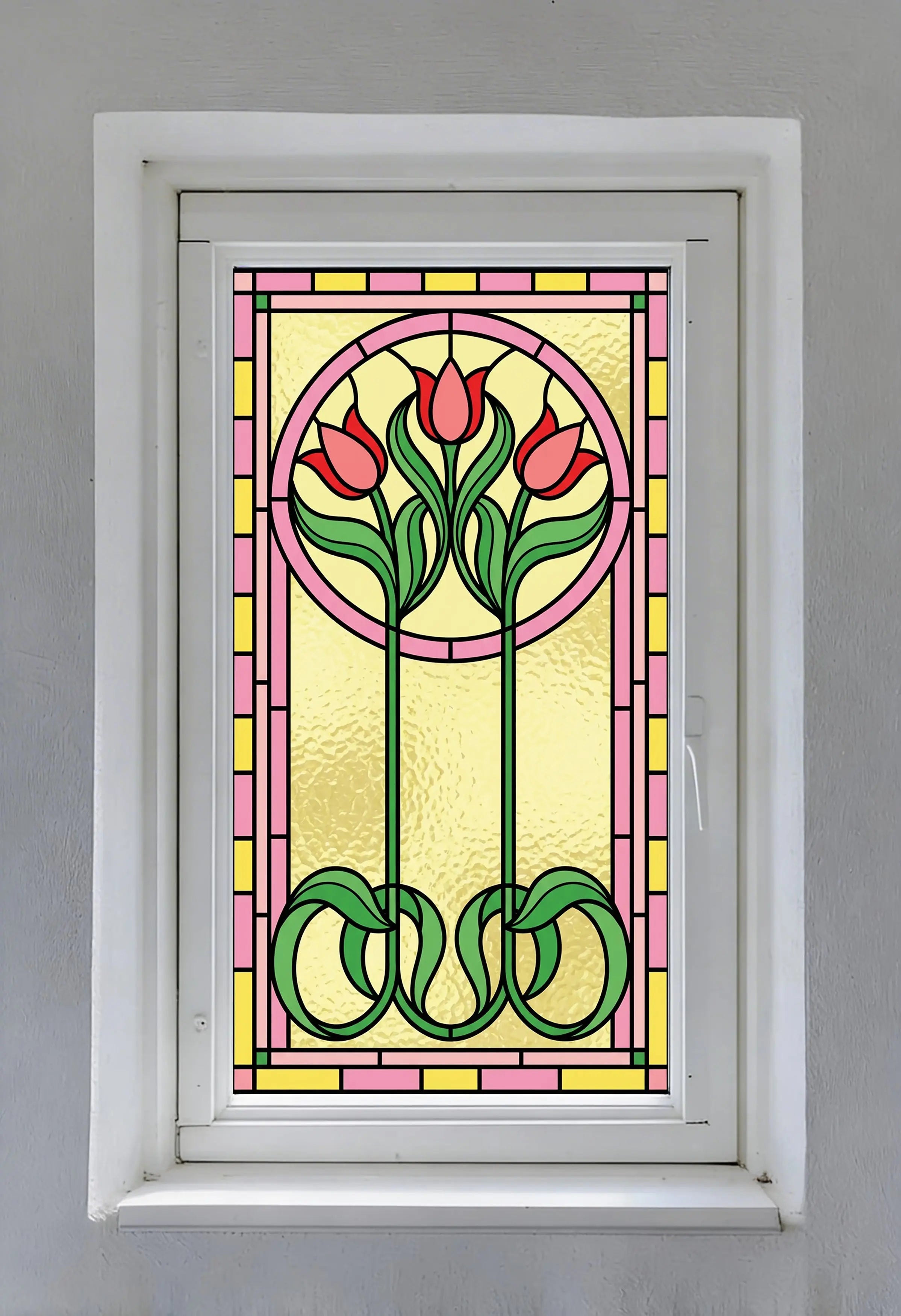 Art Nouveau Tulip Window Film Privacy Stained Glass Self Adhesive