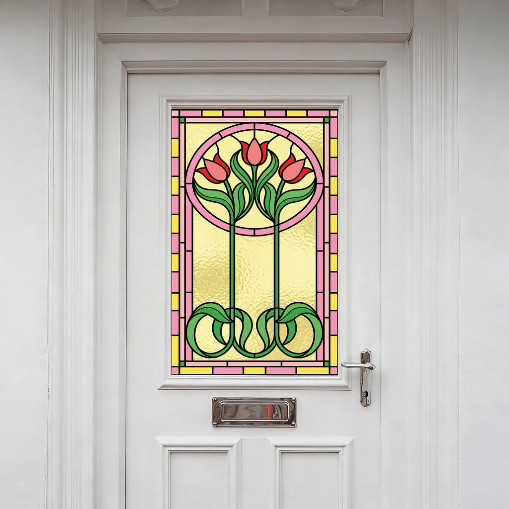 Art Nouveau Tulip Window Film Privacy Stained Glass Self Adhesive