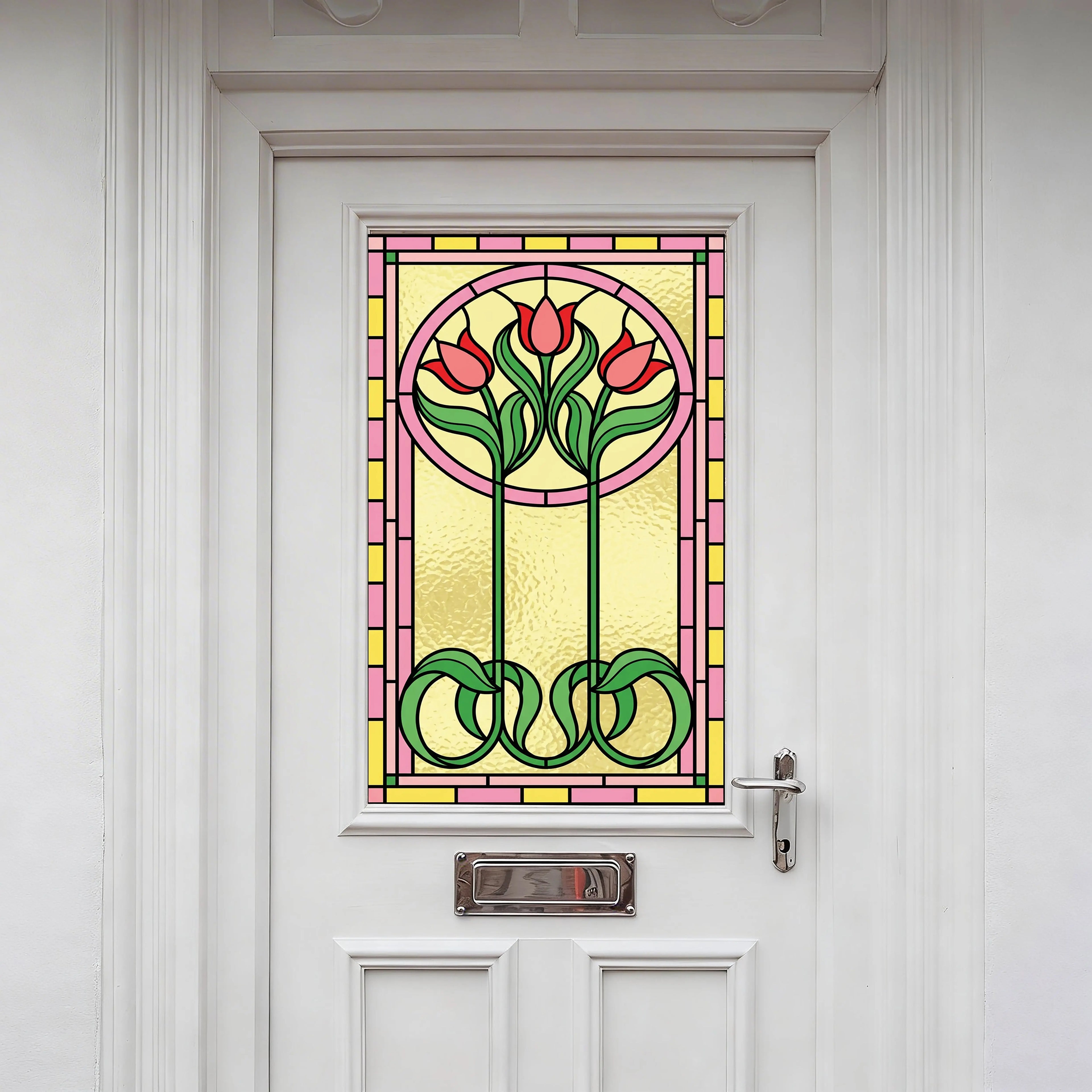 Art Nouveau Tulip Window Film Privacy Stained Glass Self Adhesive