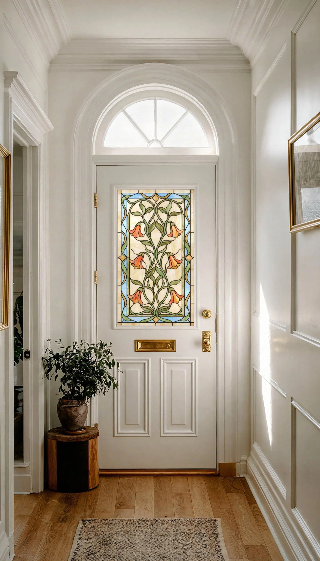 Art Nouveau Stained Glass Window Film Privacy Decorative Self Adhesive
