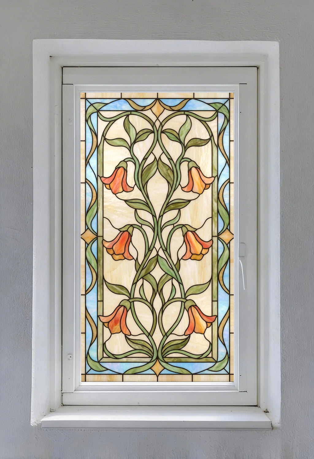 Art Nouveau Stained Glass Window Film Privacy Decorative Self Adhesive