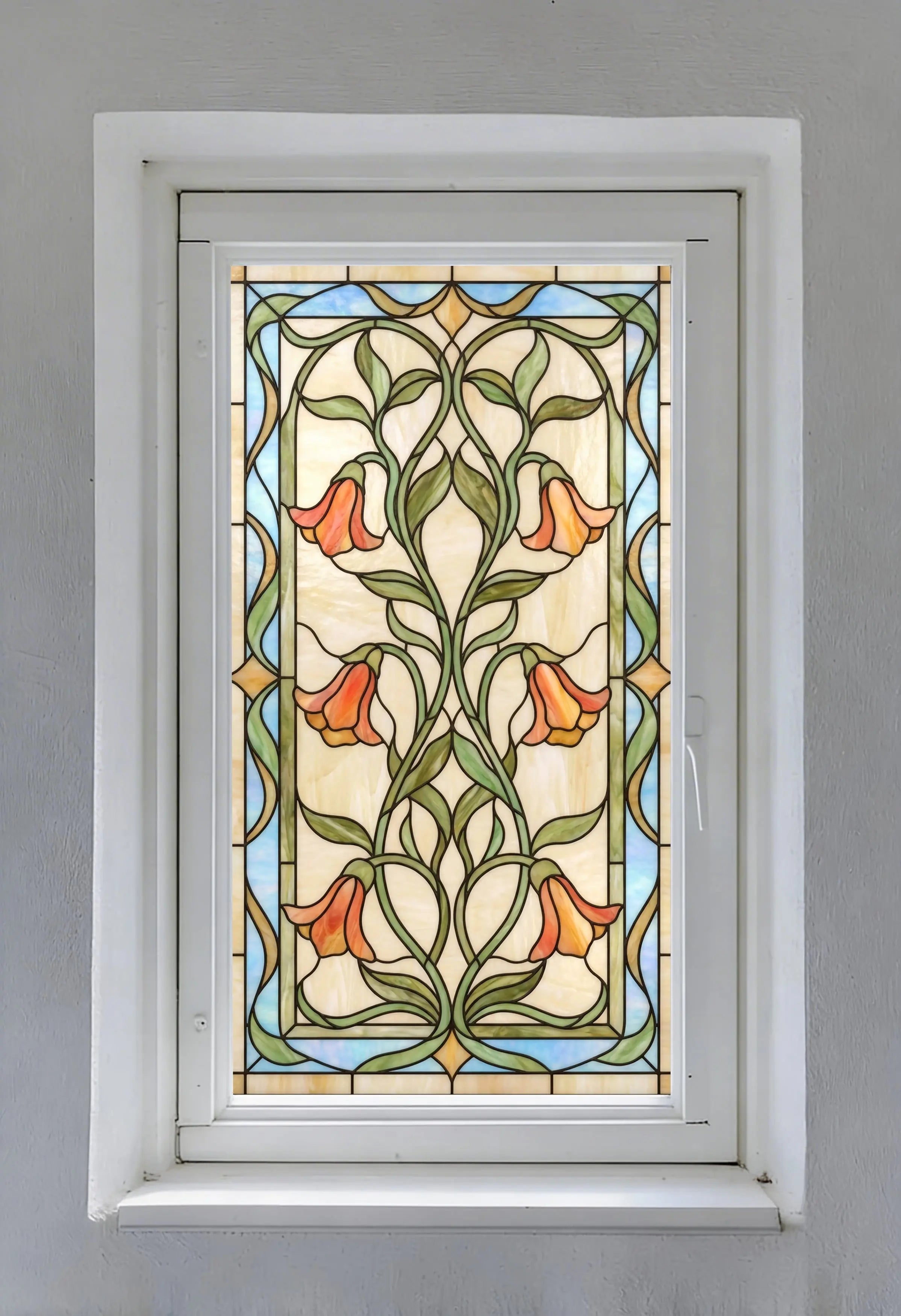 Art Nouveau Stained Glass Window Film Privacy Decorative Self Adhesive