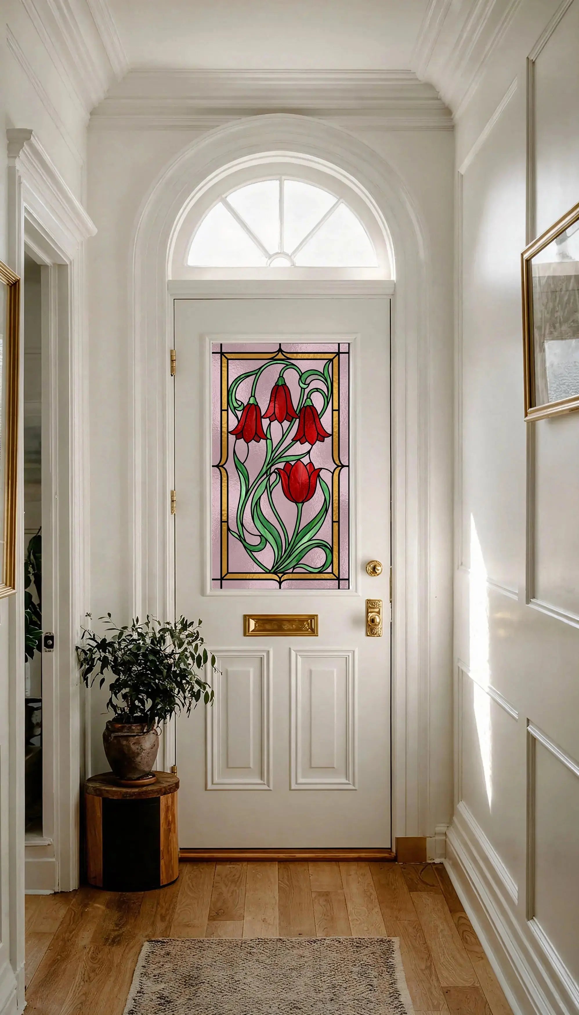 Privacy Window Film Art Nouveau Red Floral Stained Glass Creative Windows