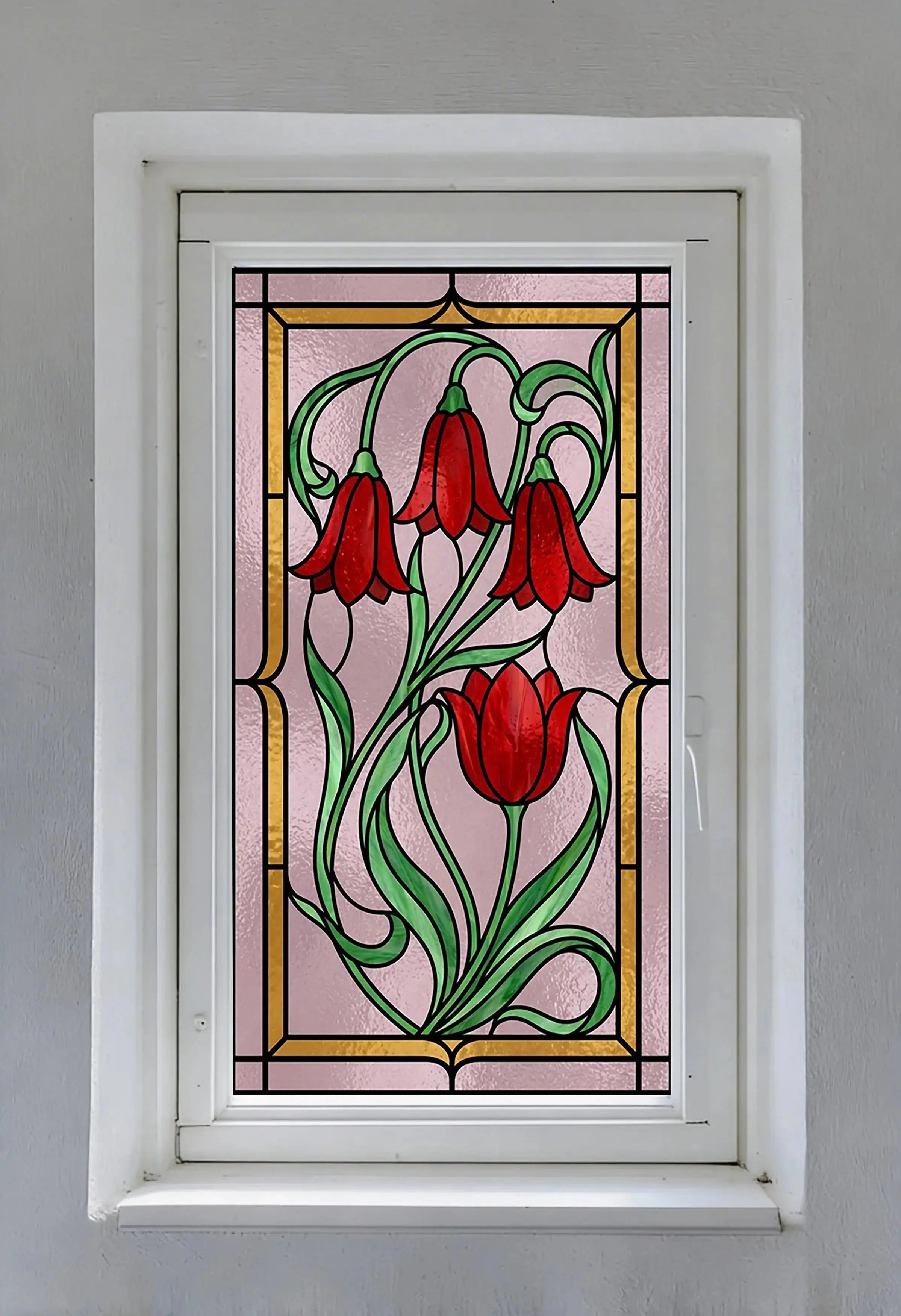Privacy Window Film Art Nouveau Red Floral Stained Glass Creative Windows