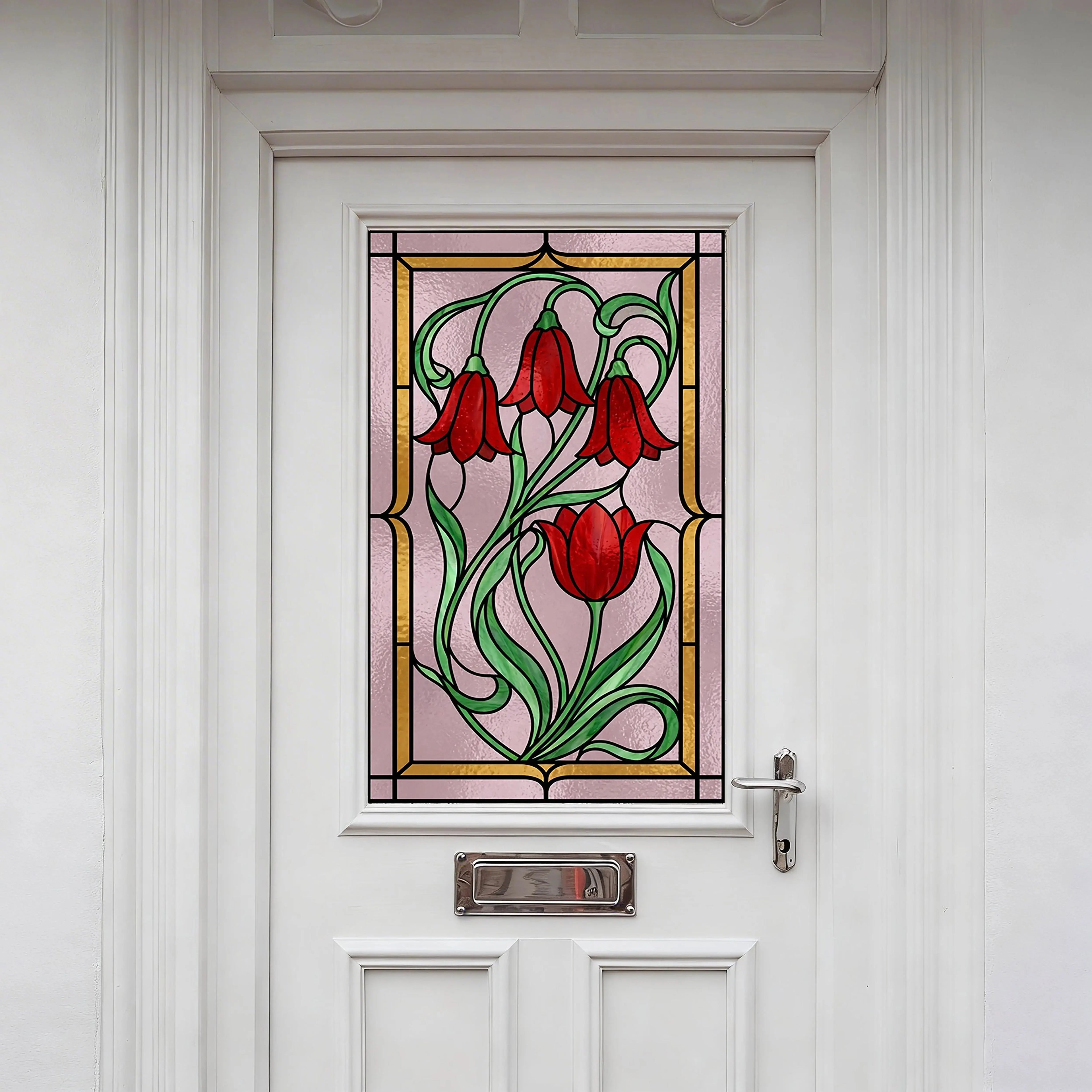 Privacy Window Film Art Nouveau Red Floral Stained Glass Creative Windows