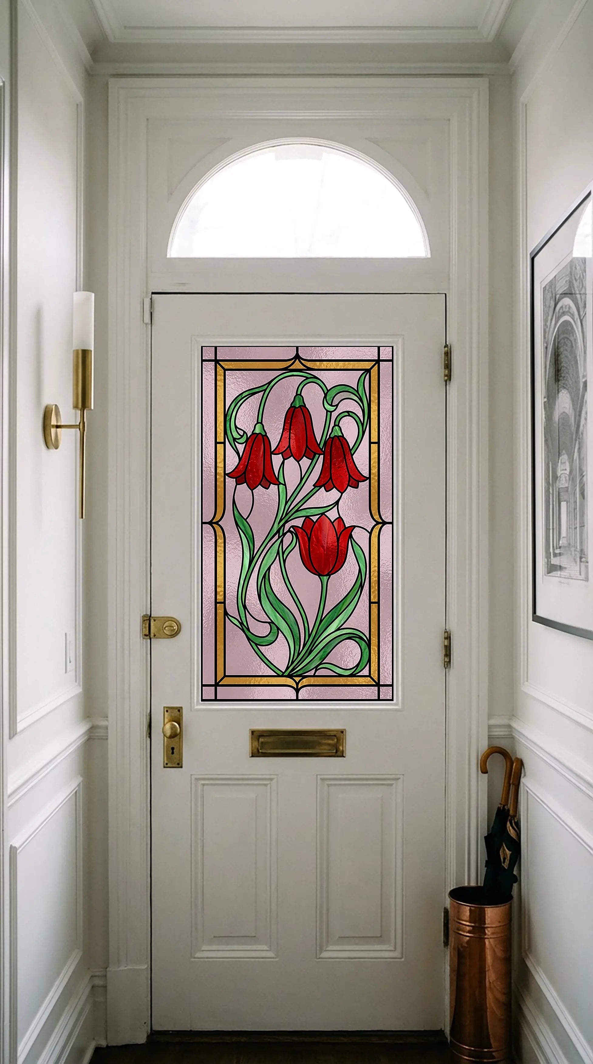 Privacy Window Film Art Nouveau Red Floral Stained Glass Creative Windows