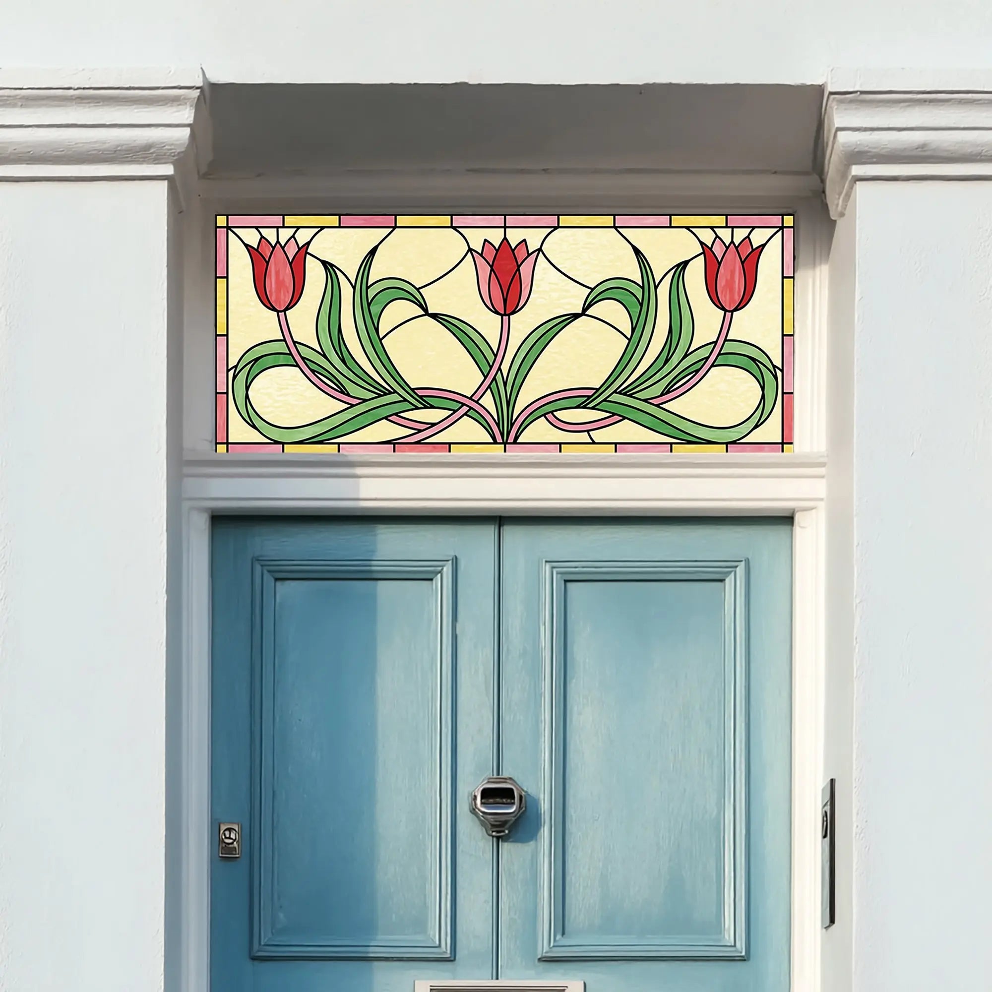 Pink Tulip Stained Glass Effect Window Film for Transom Windows