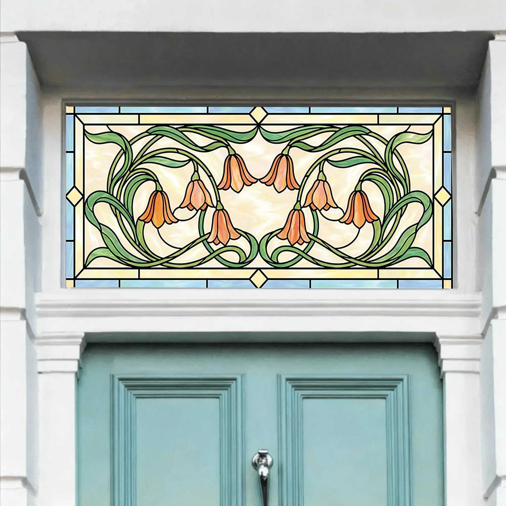 Tulip Stained Glass Window Film for Transom & Front Door Windows