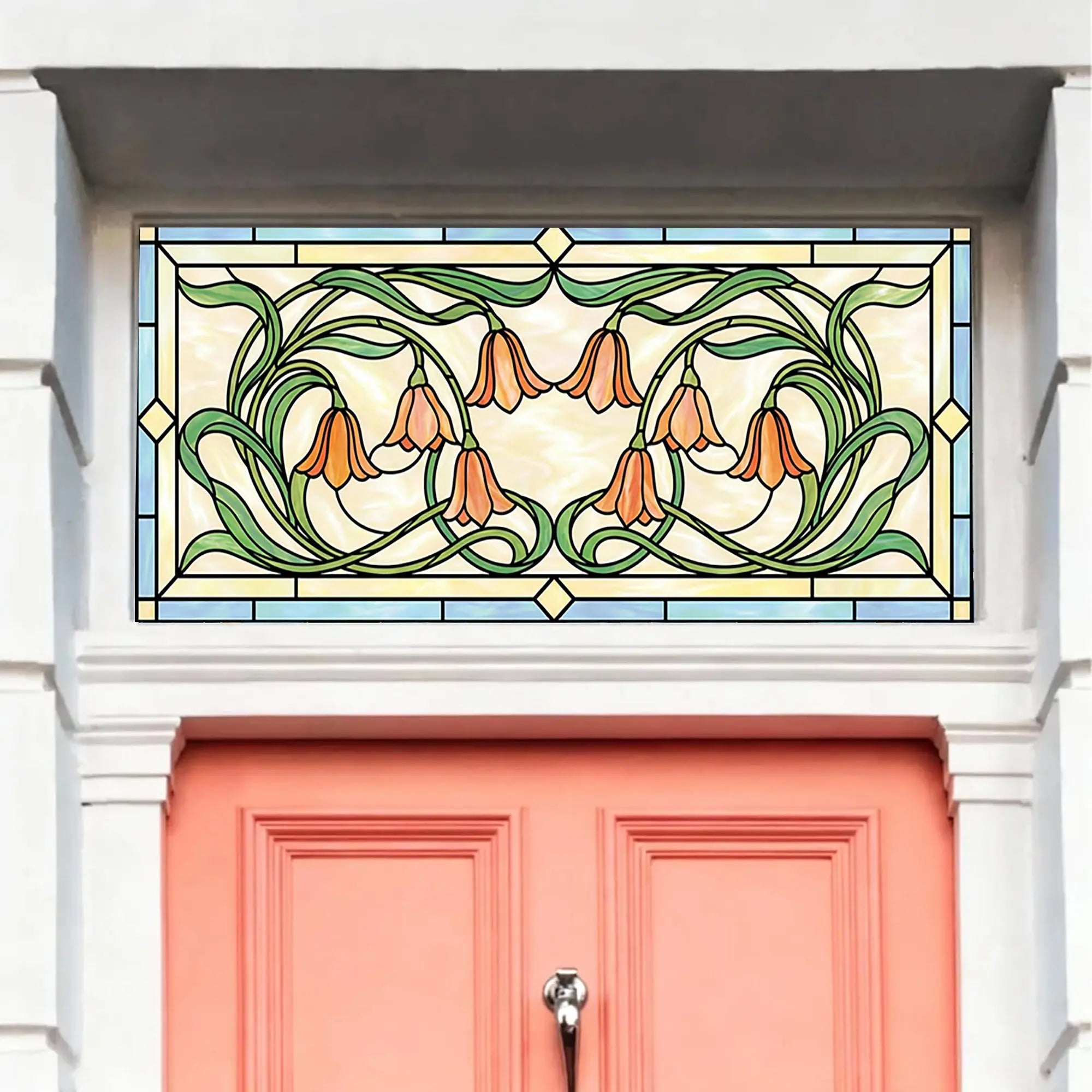 Tulip Stained Glass Window Film for Transom & Front Door Windows