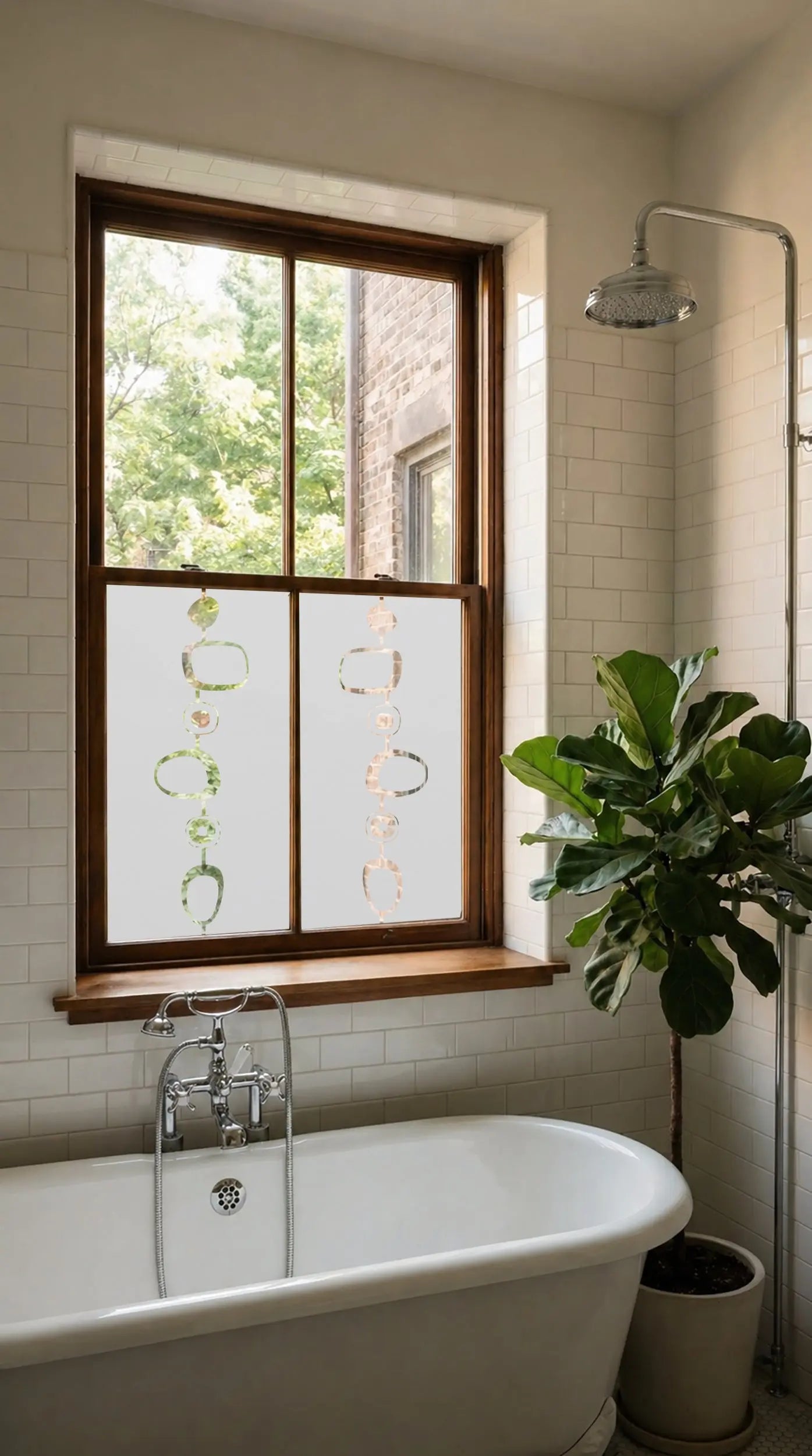 Mid Century Modern Privacy Window Film Geometric Frosted Glass Covering