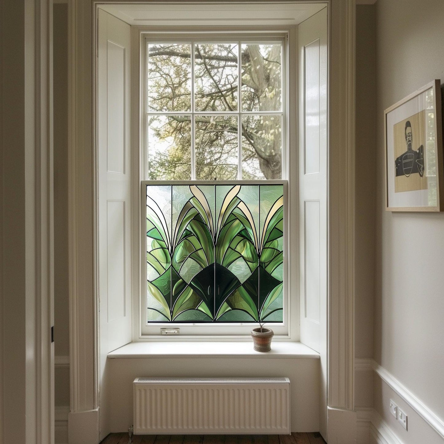 Green Art Deco Window Film, Privacy Window Film, Decorative Window Film, Window Film, Bathroom Window Film, Window Film Stained Glass Creative Windows