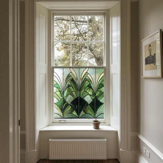 Green Art Deco Window Film, Privacy Window Film, Decorative Window Film, Window Film, Bathroom Window Film, Window Film Stained Glass Creative Windows