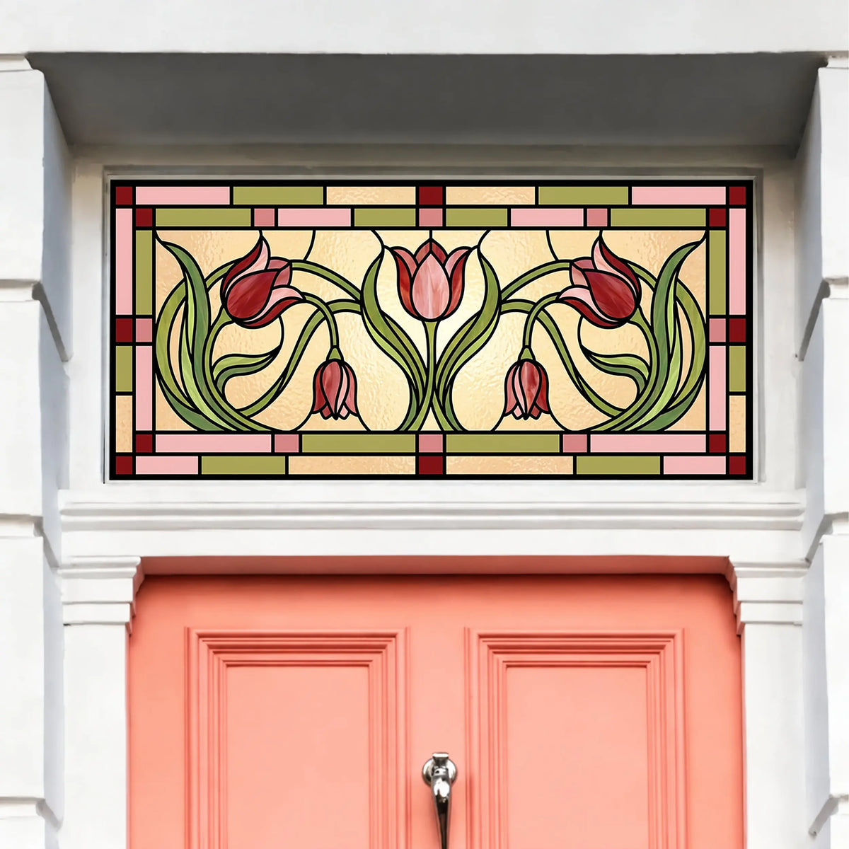 Stained Glass Window Film, Art Nouveau Tulip Transom 