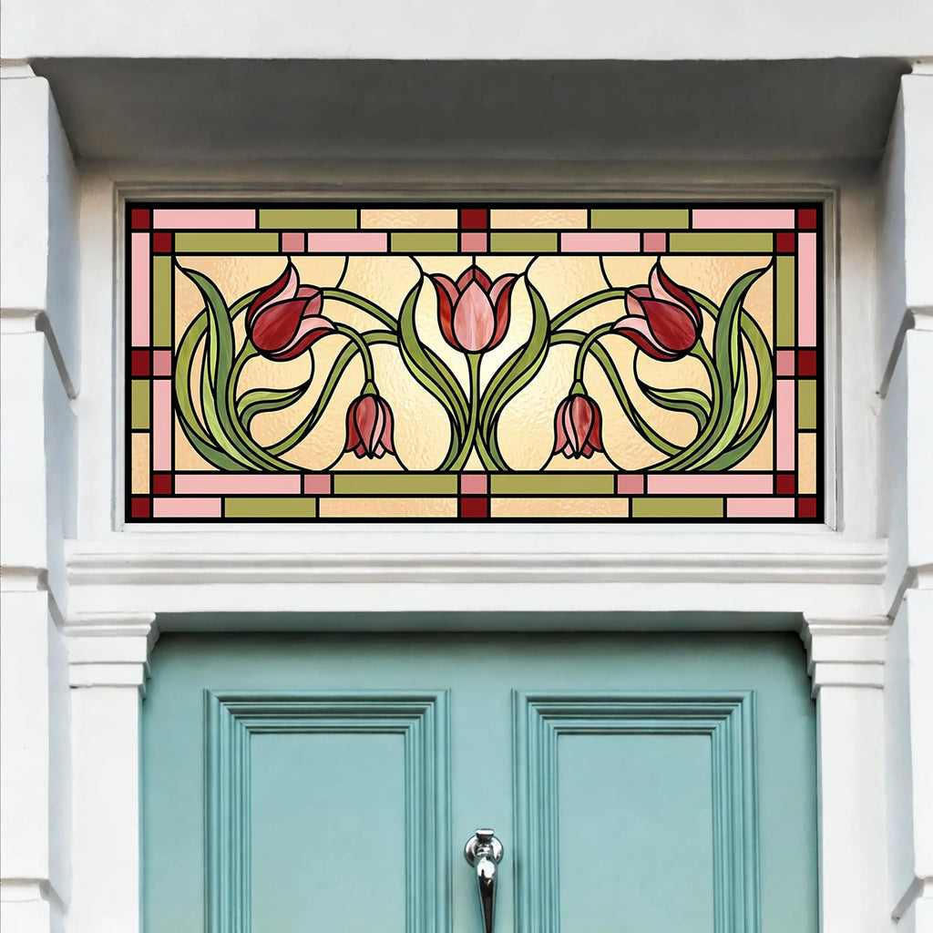 Stained Glass Window Film, Art Nouveau Tulip Transom 