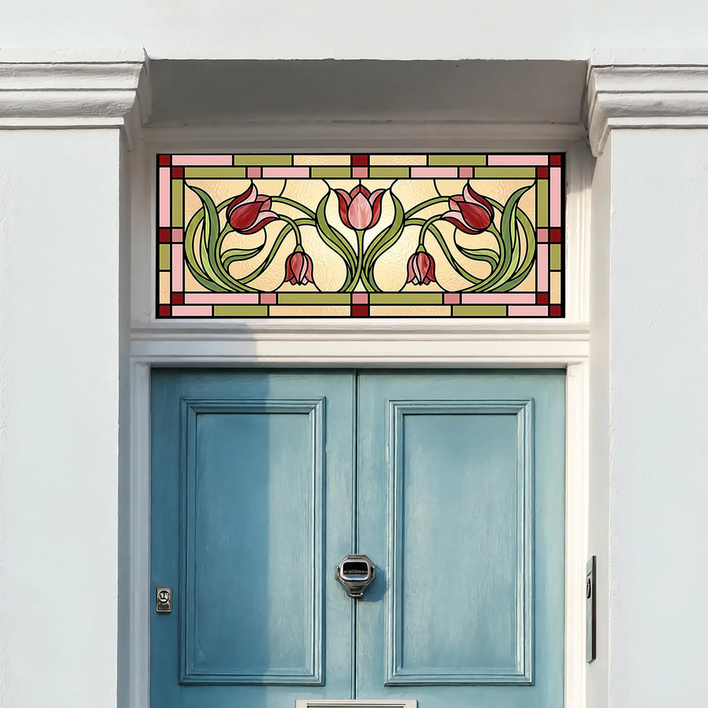 Stained Glass Window Film, Art Nouveau Tulip Transom 