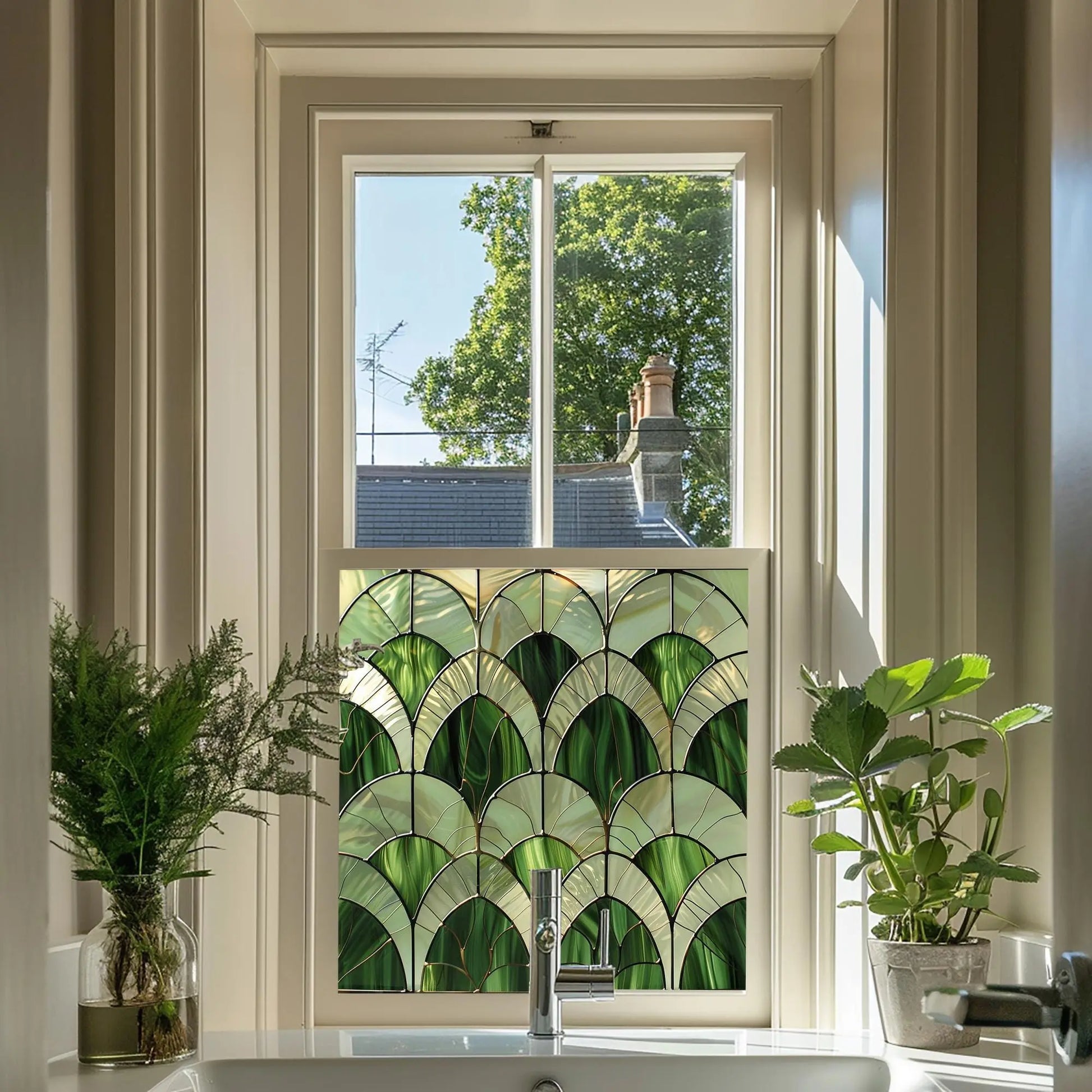 Green Art Deco Window Film: Apricale Stained Glass Privacy Window Film Creative Windows