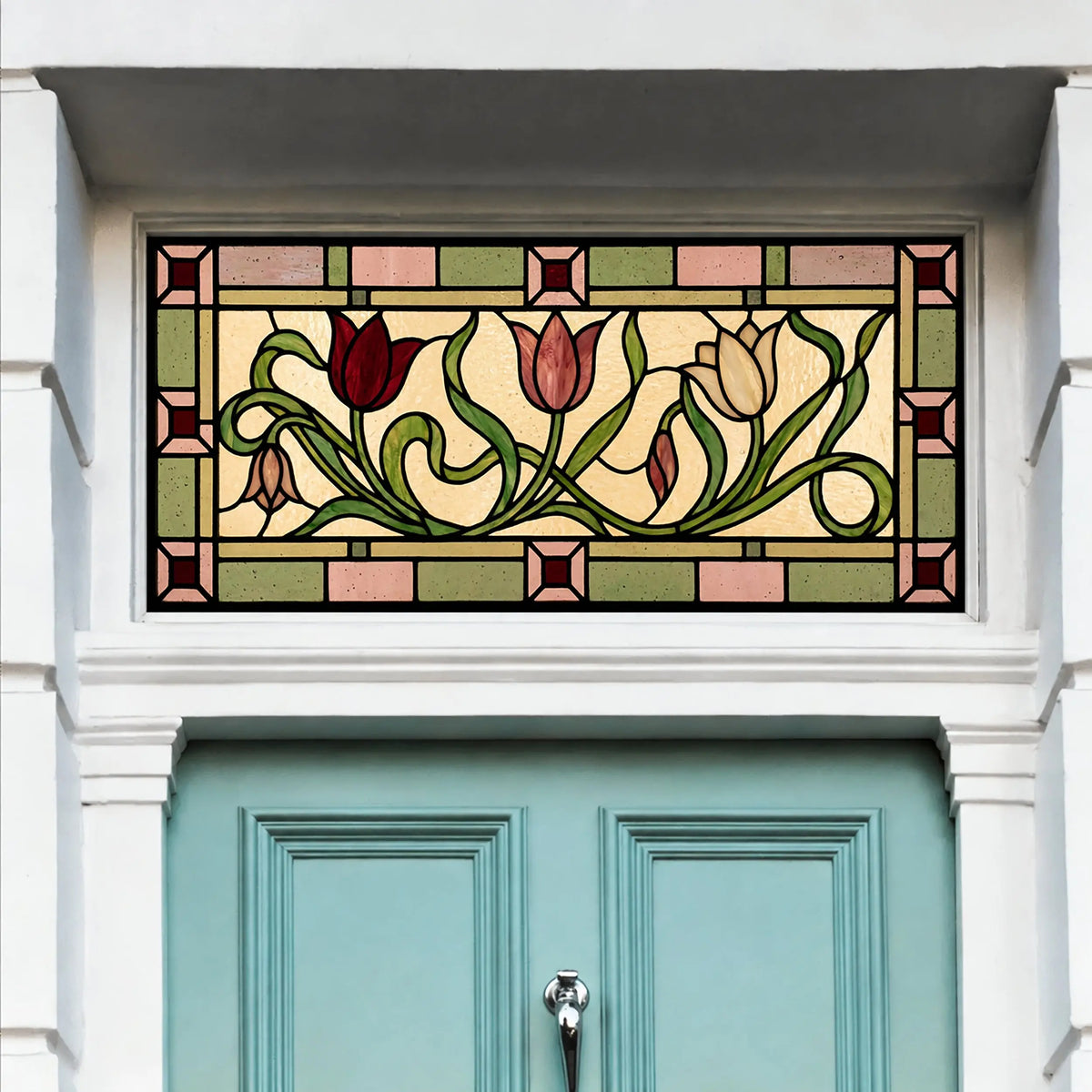 Stained Glass Window Film, Vintage Tulip Transom