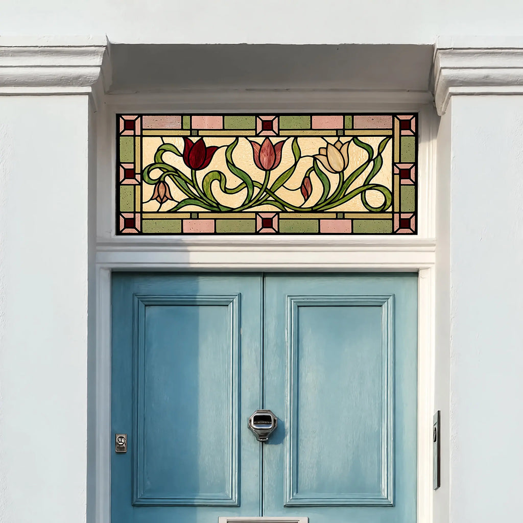 Stained Glass Window Film, Vintage Tulip Transom