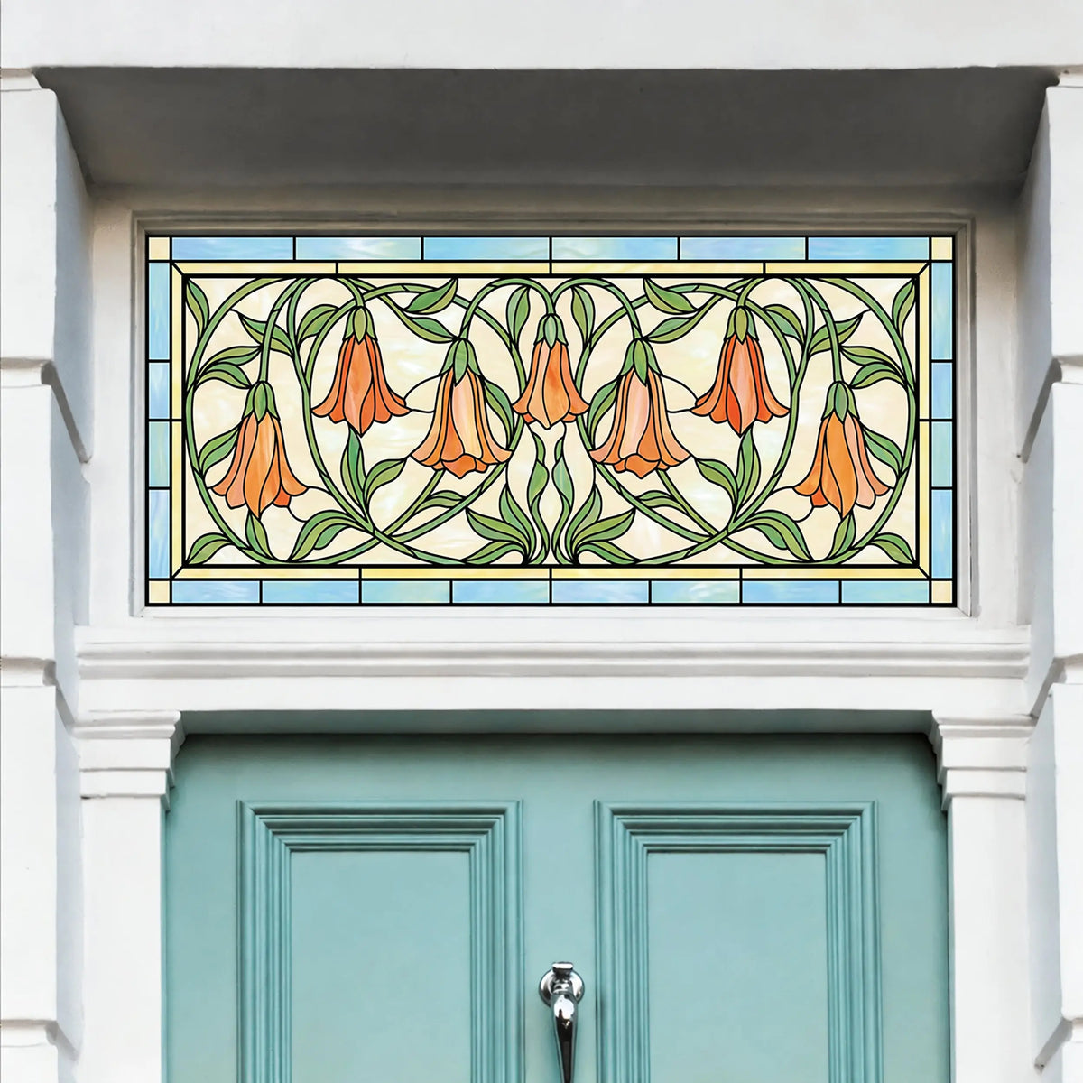Stained Glass Window Film – Floral Art Nouveau Transom window film