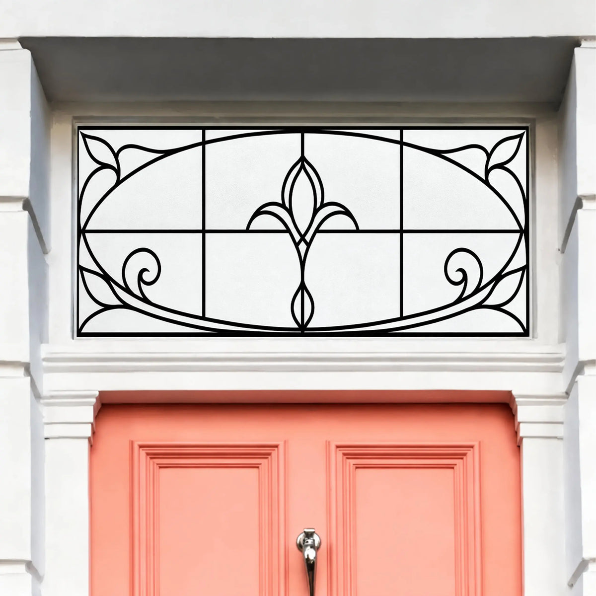 Frosted Window Film, Art Nouveau Leaded Effect Transom Window Film