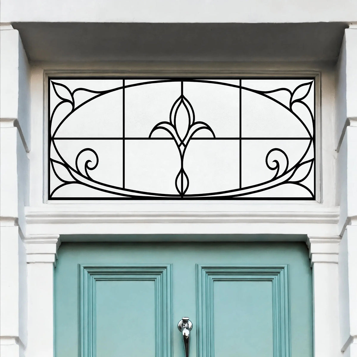 Frosted Window Film, Art Nouveau Leaded Effect Transom Window Film