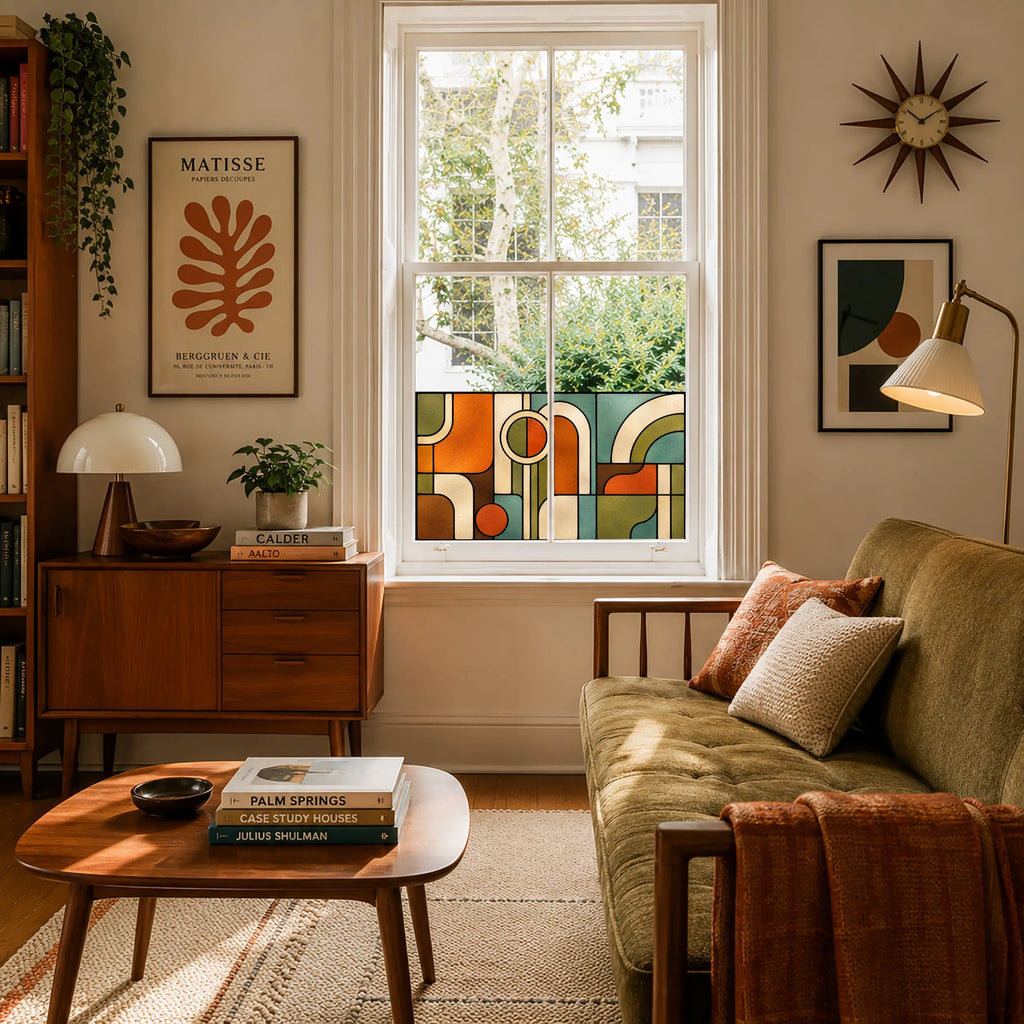 Mid Century Stained Glass Window Film | Geometric Privacy Window Film