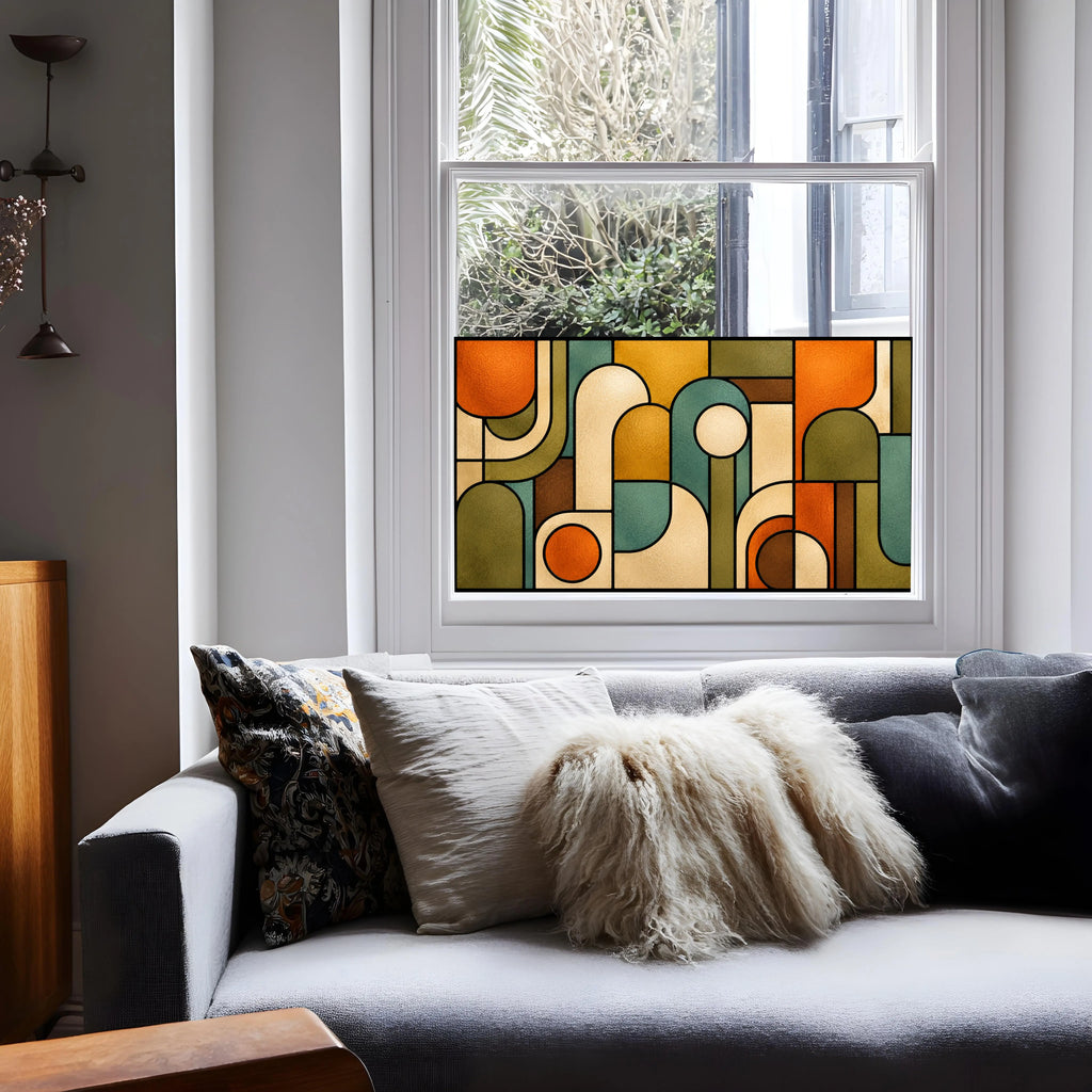 Retro Stained Glass Window Film | Mid Century Modern Privacy Window Film