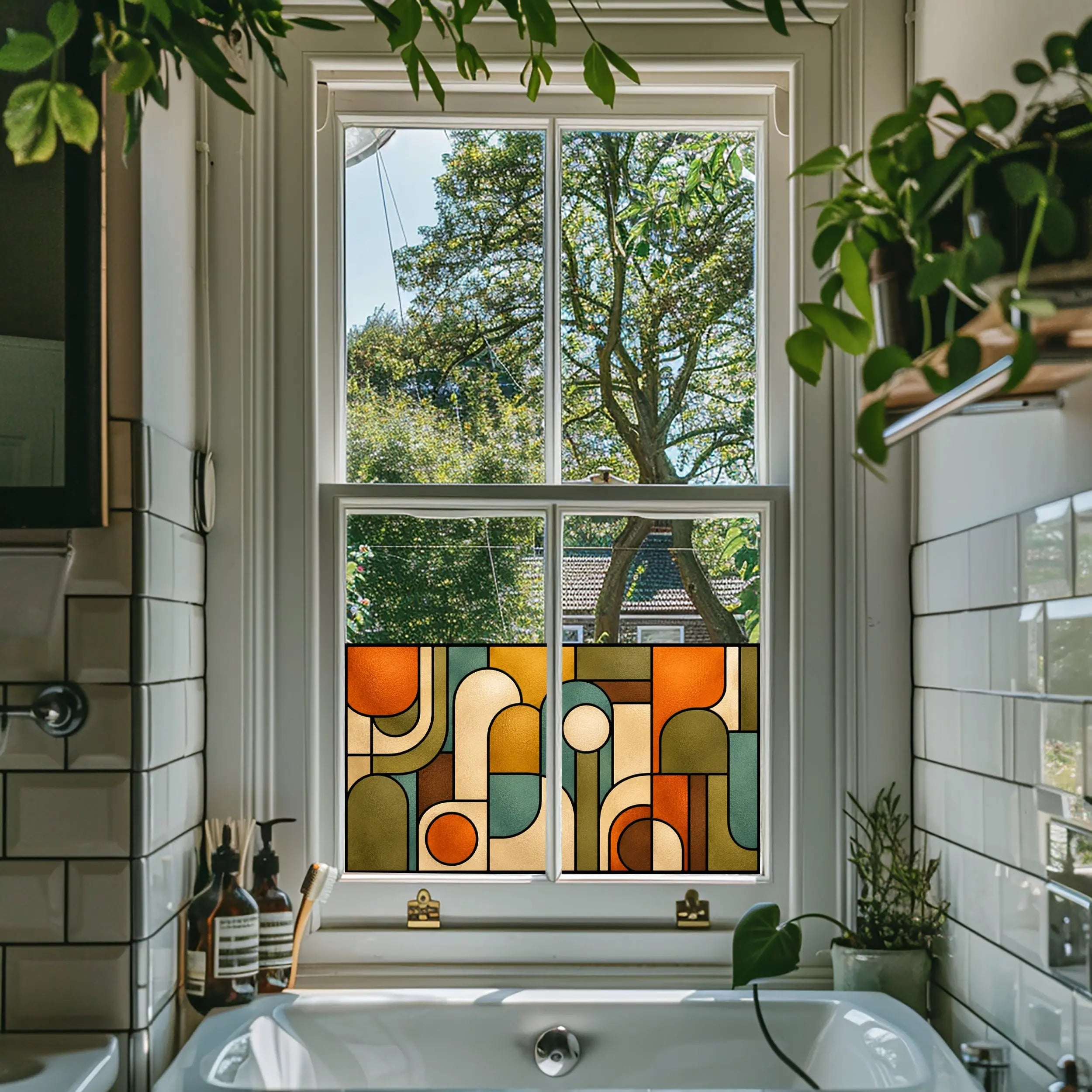 Retro Stained Glass Window Film | Mid Century Modern Privacy Window Film