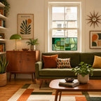 Modern Green Geometric Window Film | Mid-Century Privacy Window Film | Decorative Stained Glass Effect