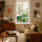 Modern Green Geometric Window Film | Mid-Century Privacy Window Film | Decorative Stained Glass Effect