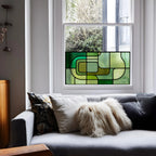 Modern Green Geometric Window Film | Mid-Century Privacy Window Film | Decorative Stained Glass Effect