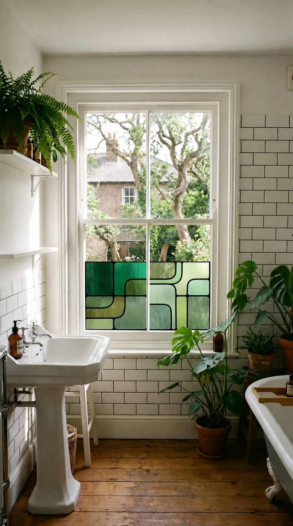 Retro Green Geometric Window Film
