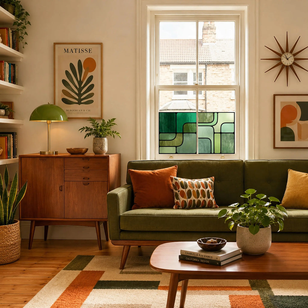 Retro Green Geometric Window Film