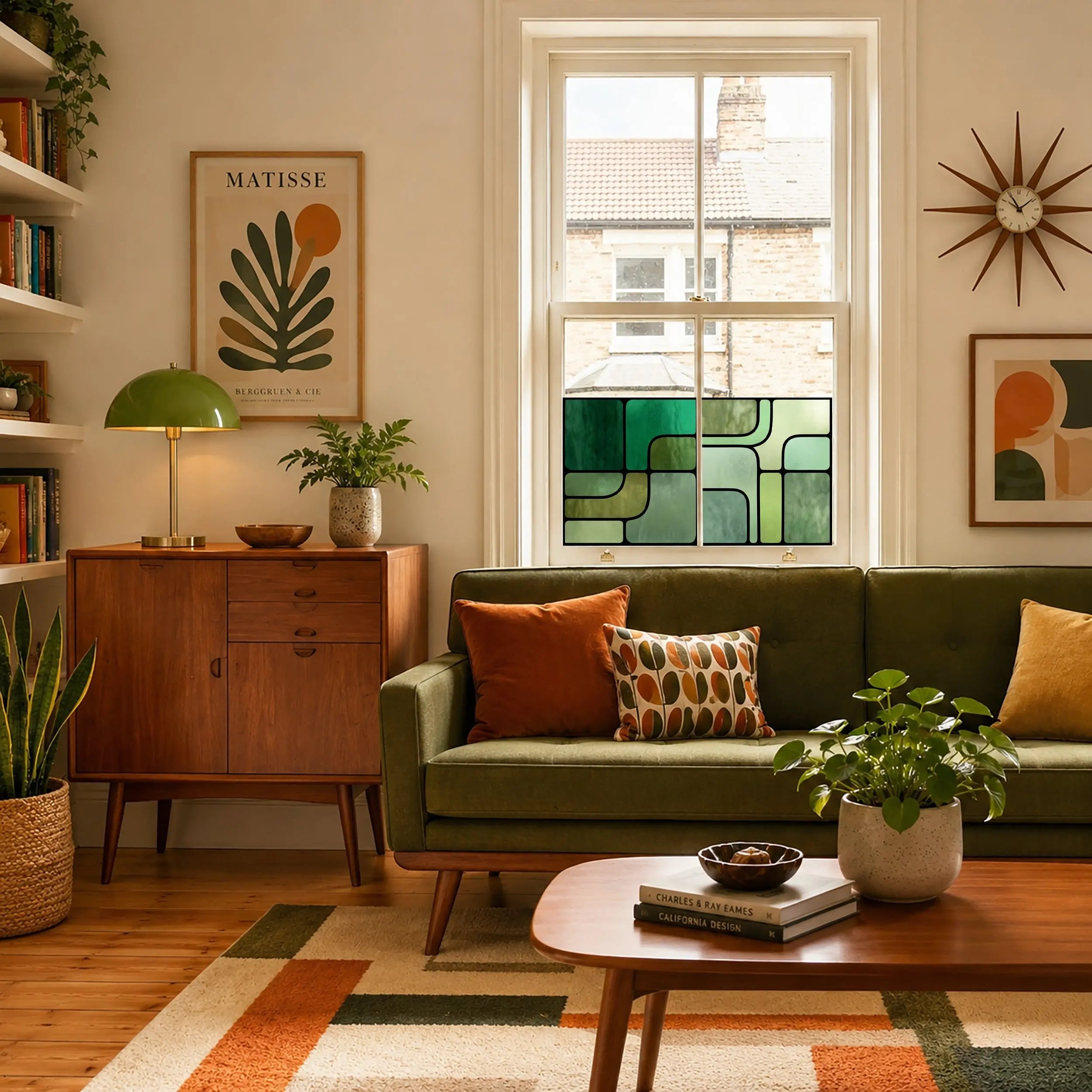 Retro Green Geometric Window Film