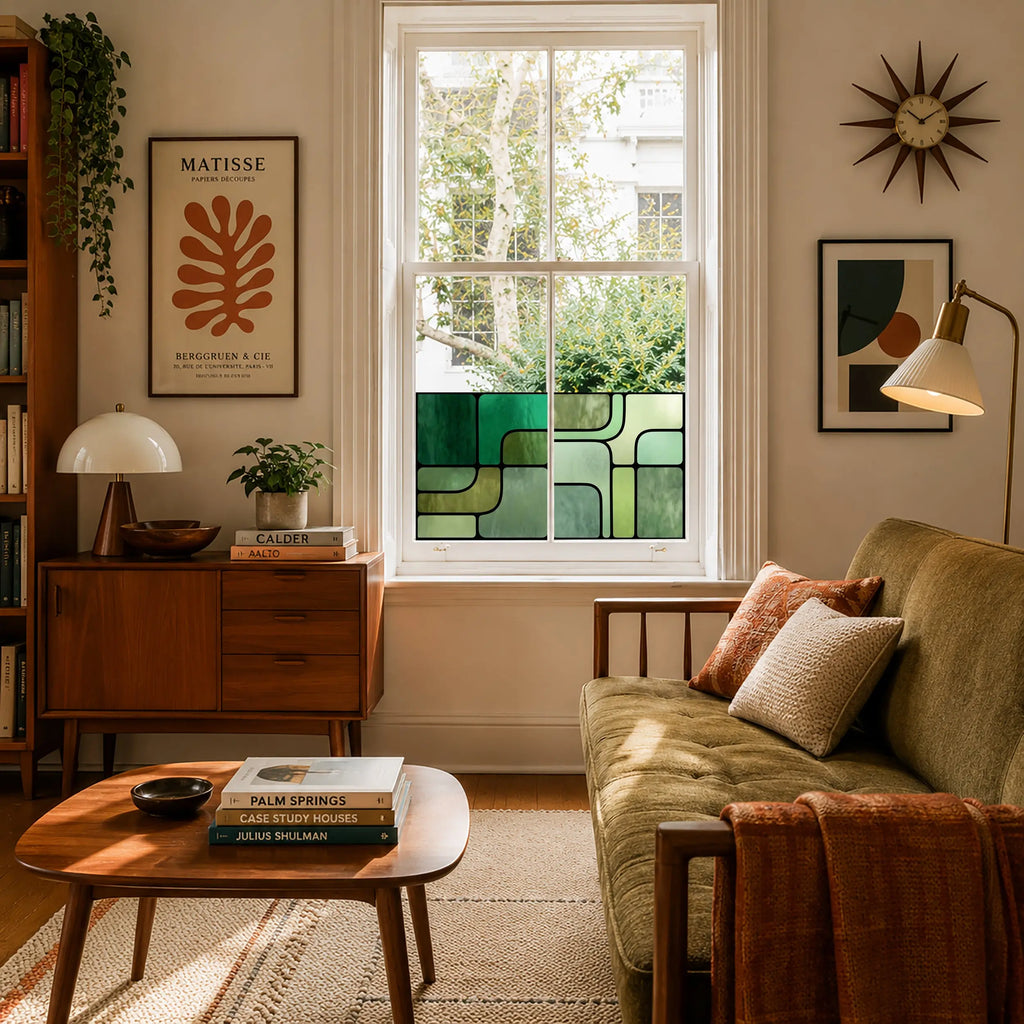 Retro Green Geometric Window Film