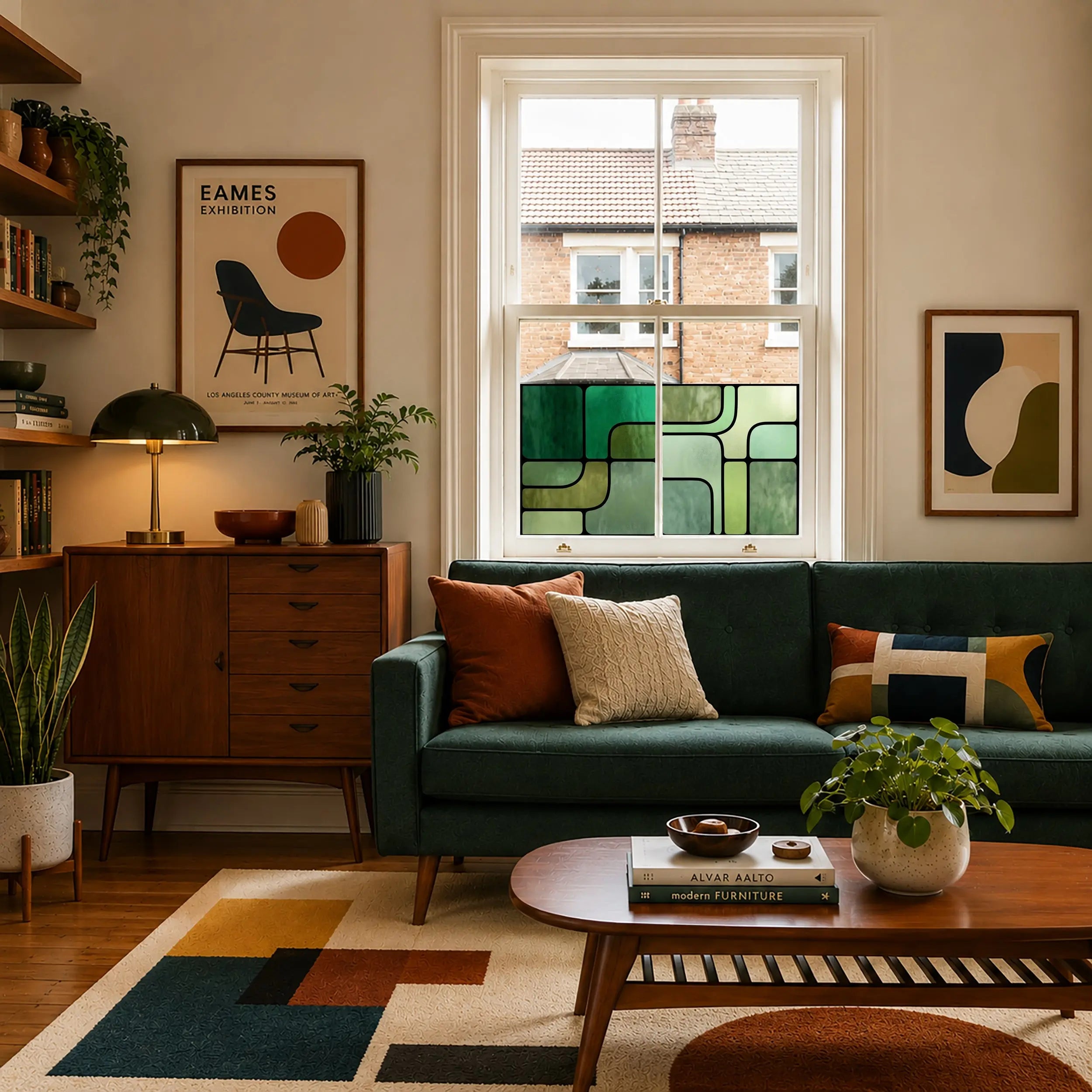 Retro Green Geometric Window Film