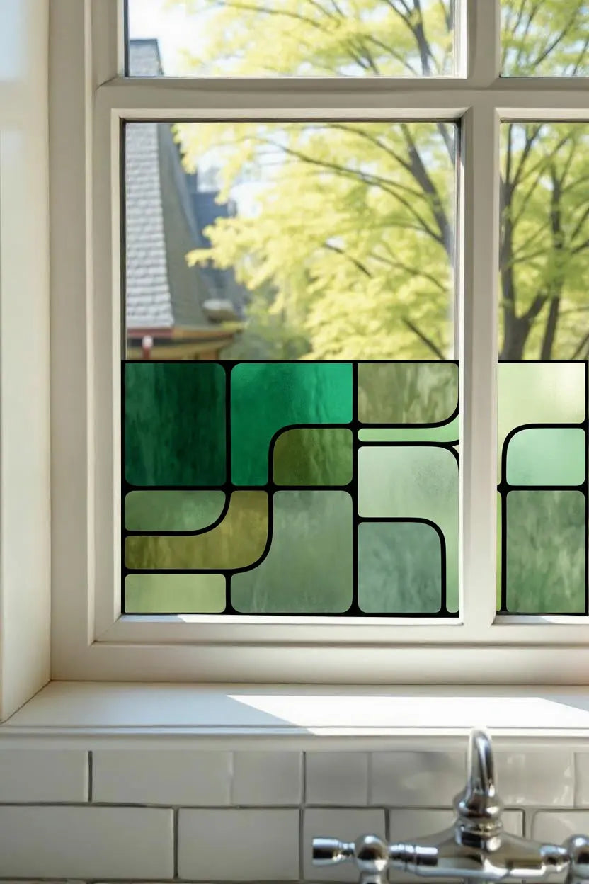 Retro Green Geometric Window Film